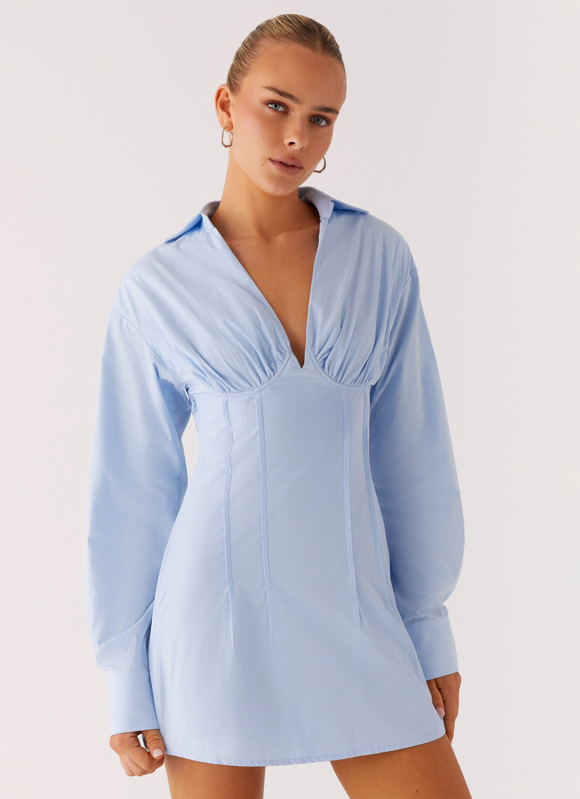 Clancy Mini Shirt Dress - Blue Chic Rhythm