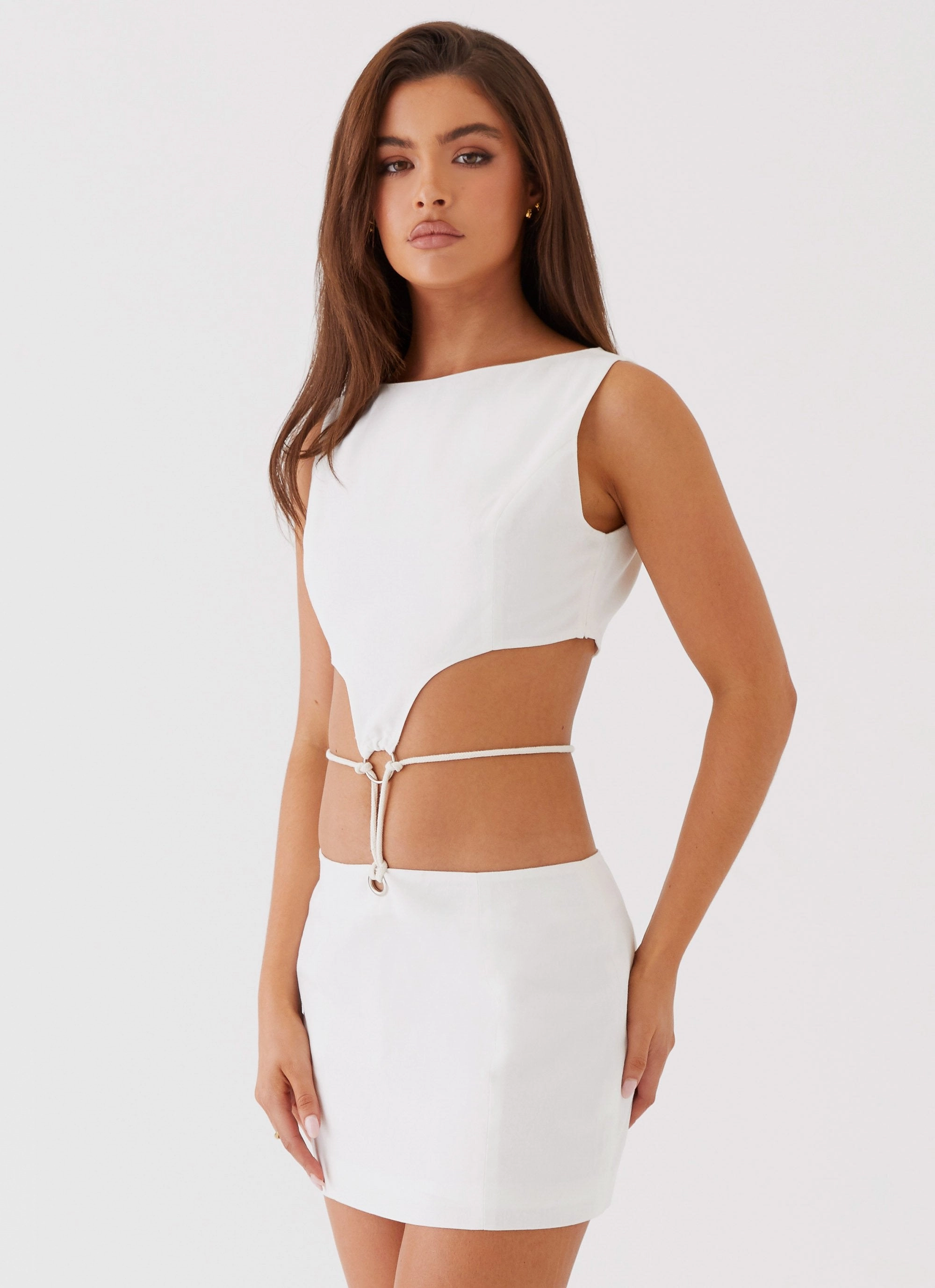 Seasonal Wear Asymmetrical hem Ryann Cut Out Mini Dress - White
