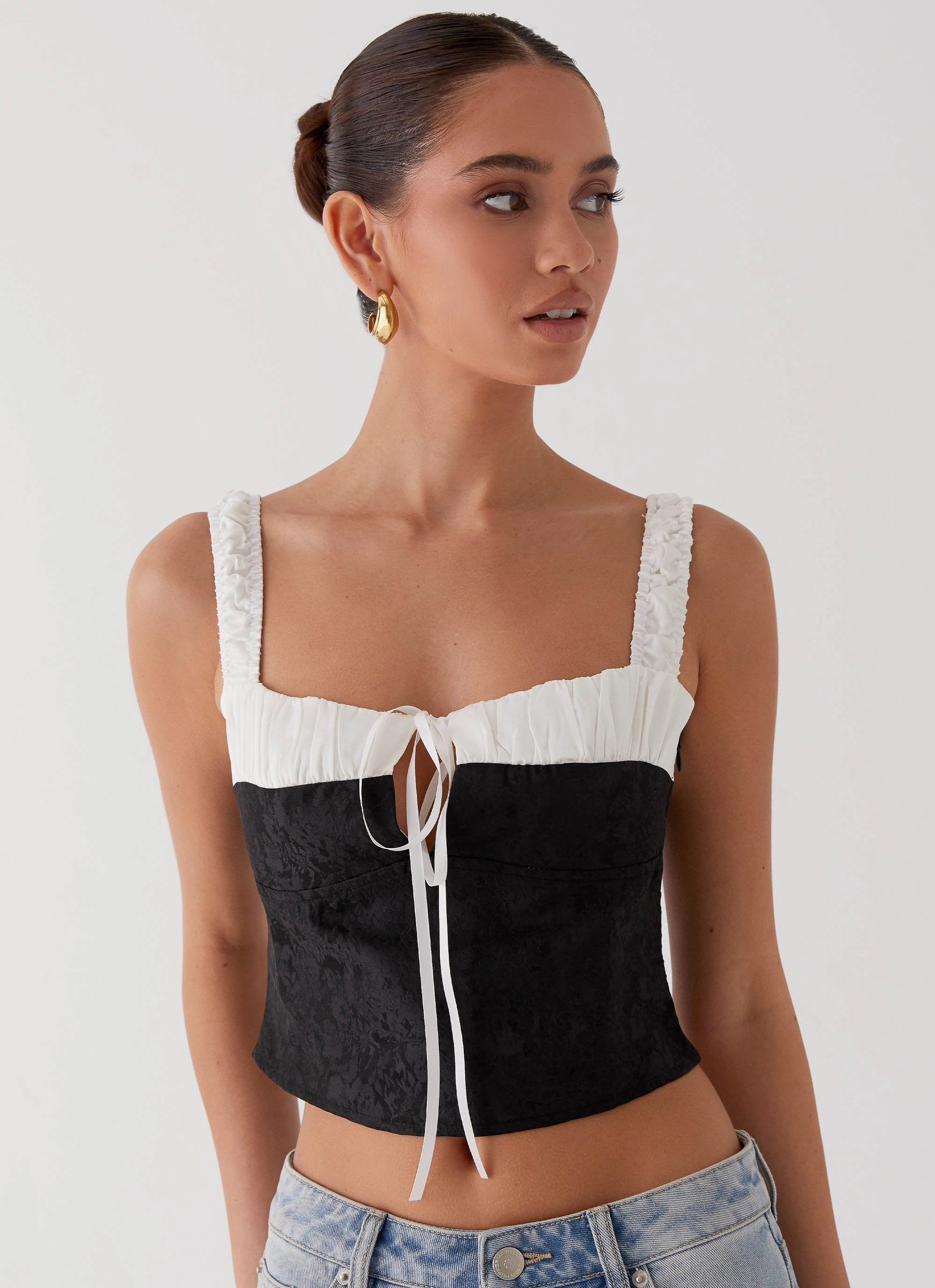 Ryder Bustier Top - Black Yarn Dye Stripe