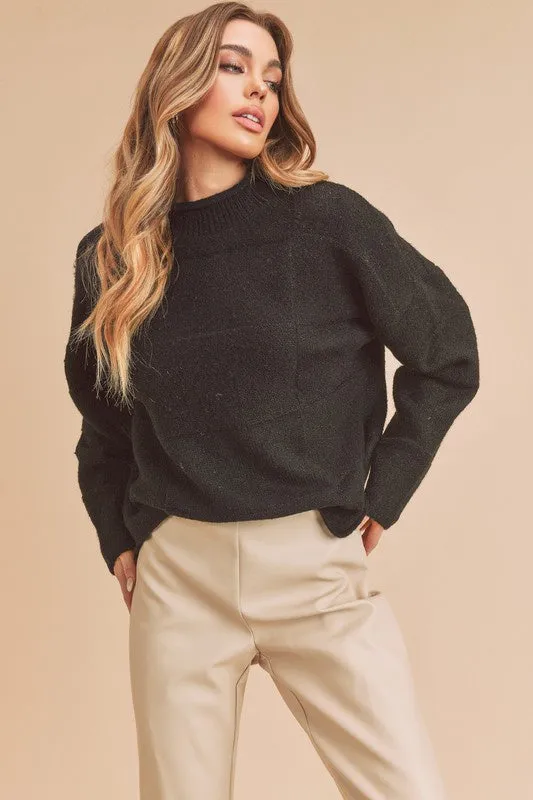 Ryleigh Mock Neck Sweater - Black (FINAL SALE) Weekend Vibes Tonal Stitching Detail