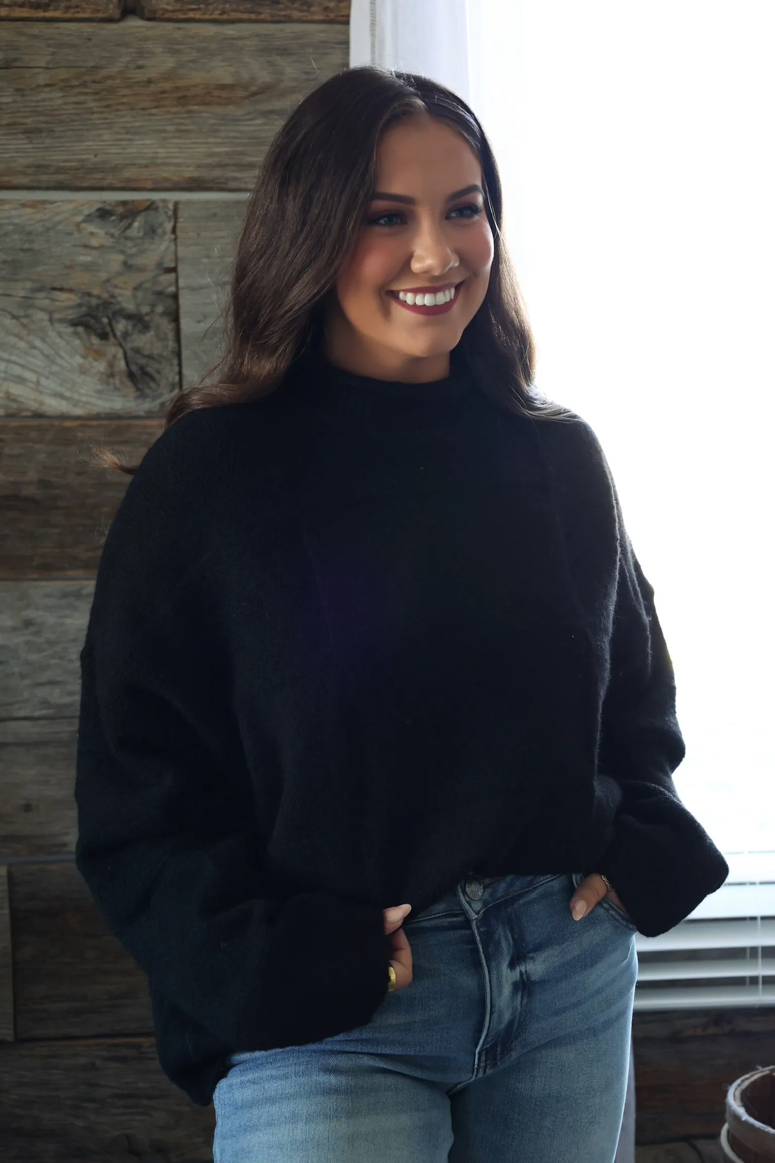 Ryleigh Mock Neck Sweater - Black (FINAL SALE) Ribbed Hem Finish