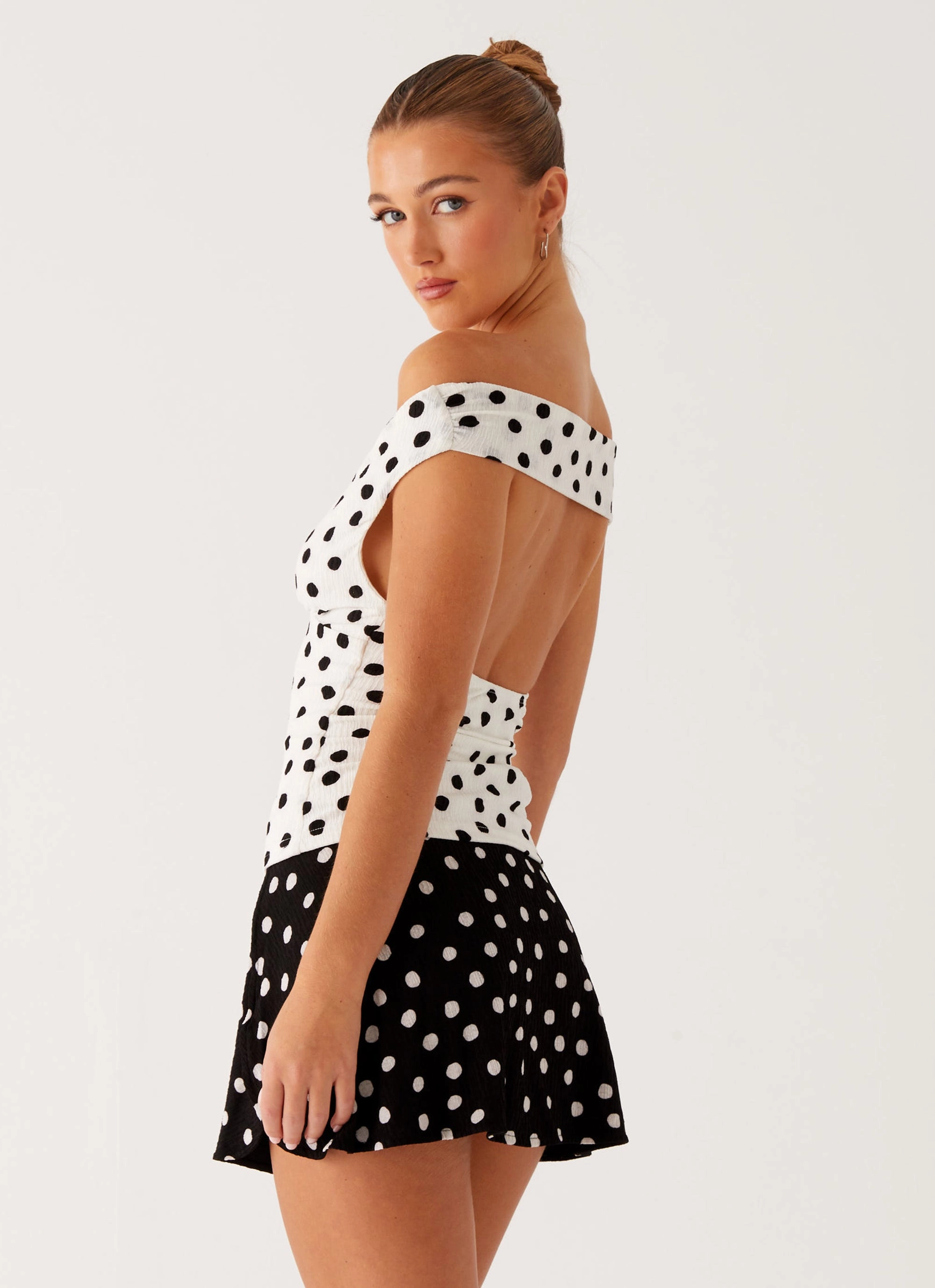 Rylie Top - White Polka Dot Stretch Blouse