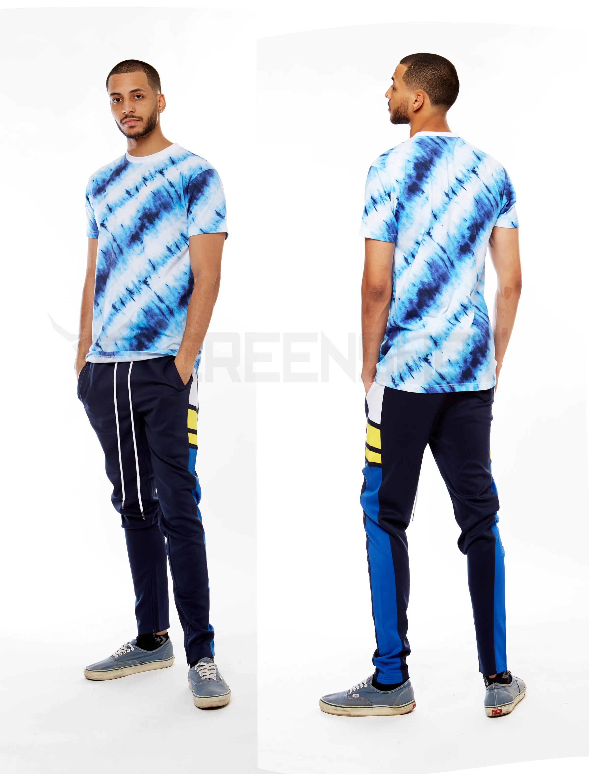 S11012-TIE DYE PRINT T-SHIRTS (NAVY)