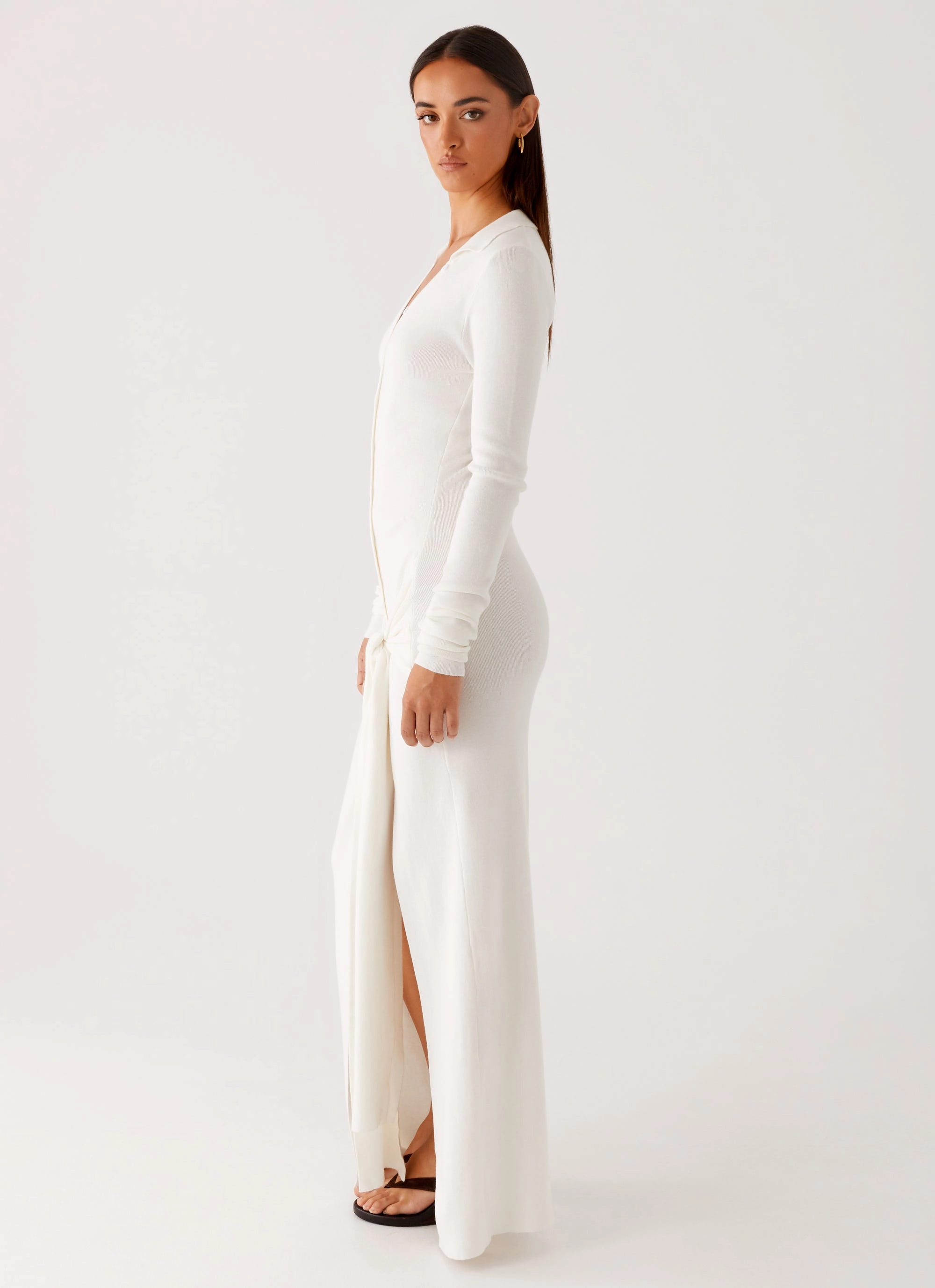 Sabetha Knit Maxi Dress - White Satin Soft Satin Glow