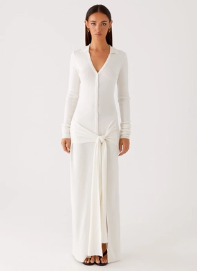Sabetha Knit Maxi Dress - White Elegant Comfort