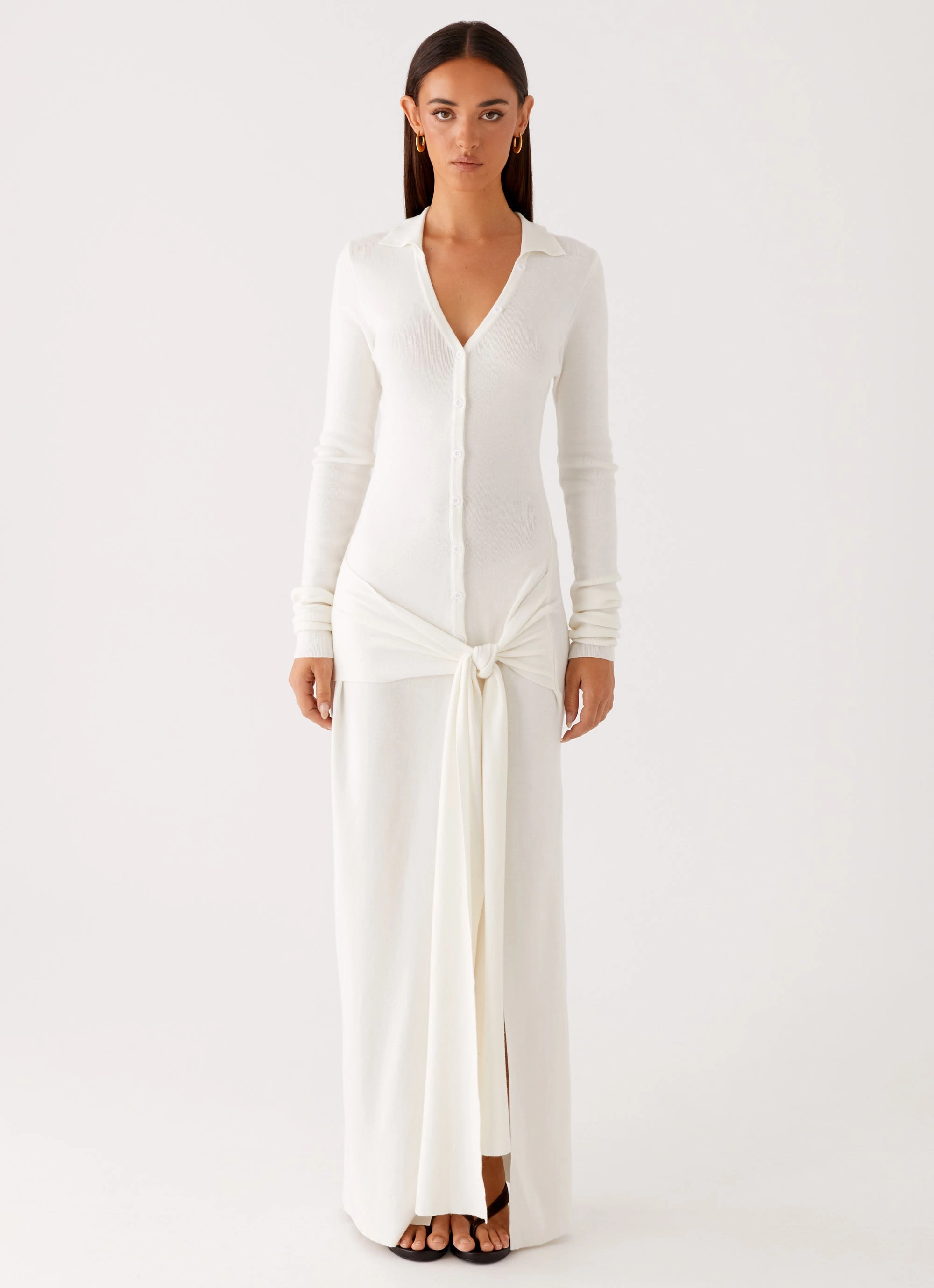 Sabetha Knit Maxi Dress - White Elegant Comfort