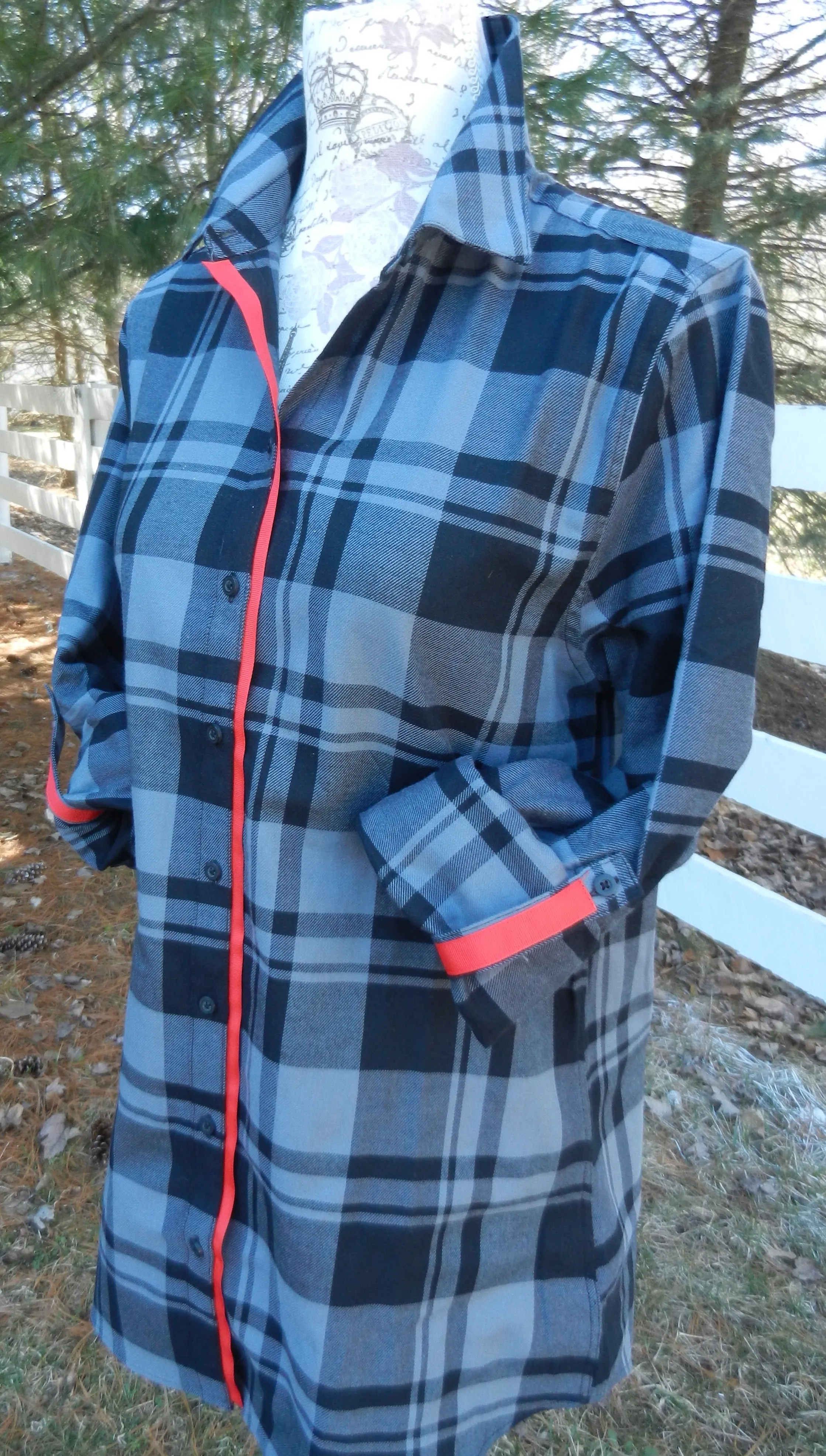 SALE - XL ONLY - Saturday Tunic Grey Plaid w Red Ribbon (Sat Grey-Red) *FINAL SALE*