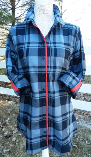 SALE - XL ONLY - Saturday Tunic Grey Plaid w Red Ribbon (Sat Grey-Red) *FINAL SALE*