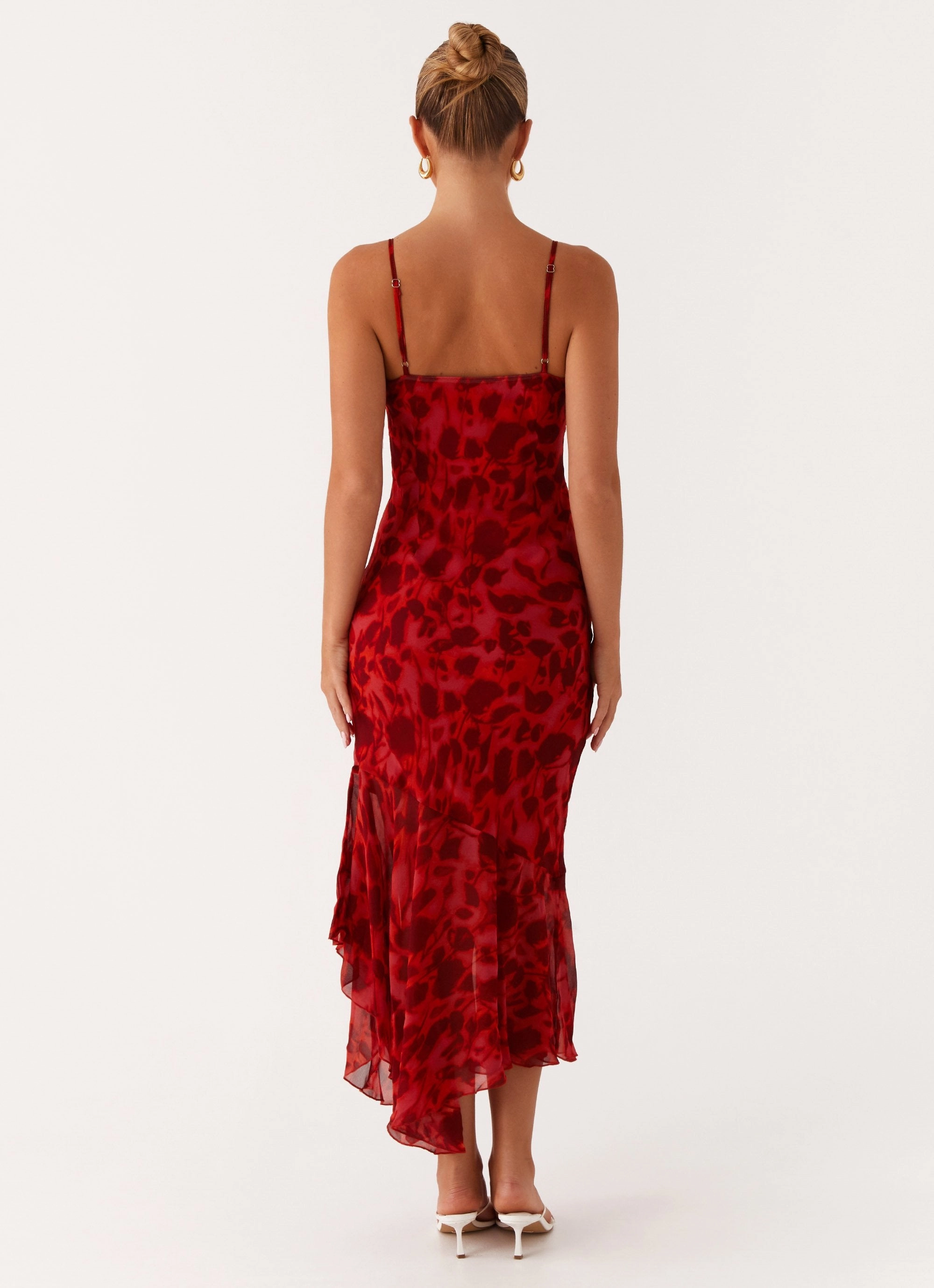 Sally Midi Dress - Deep Red Floral Classic Look Timeless Comfort Wear
