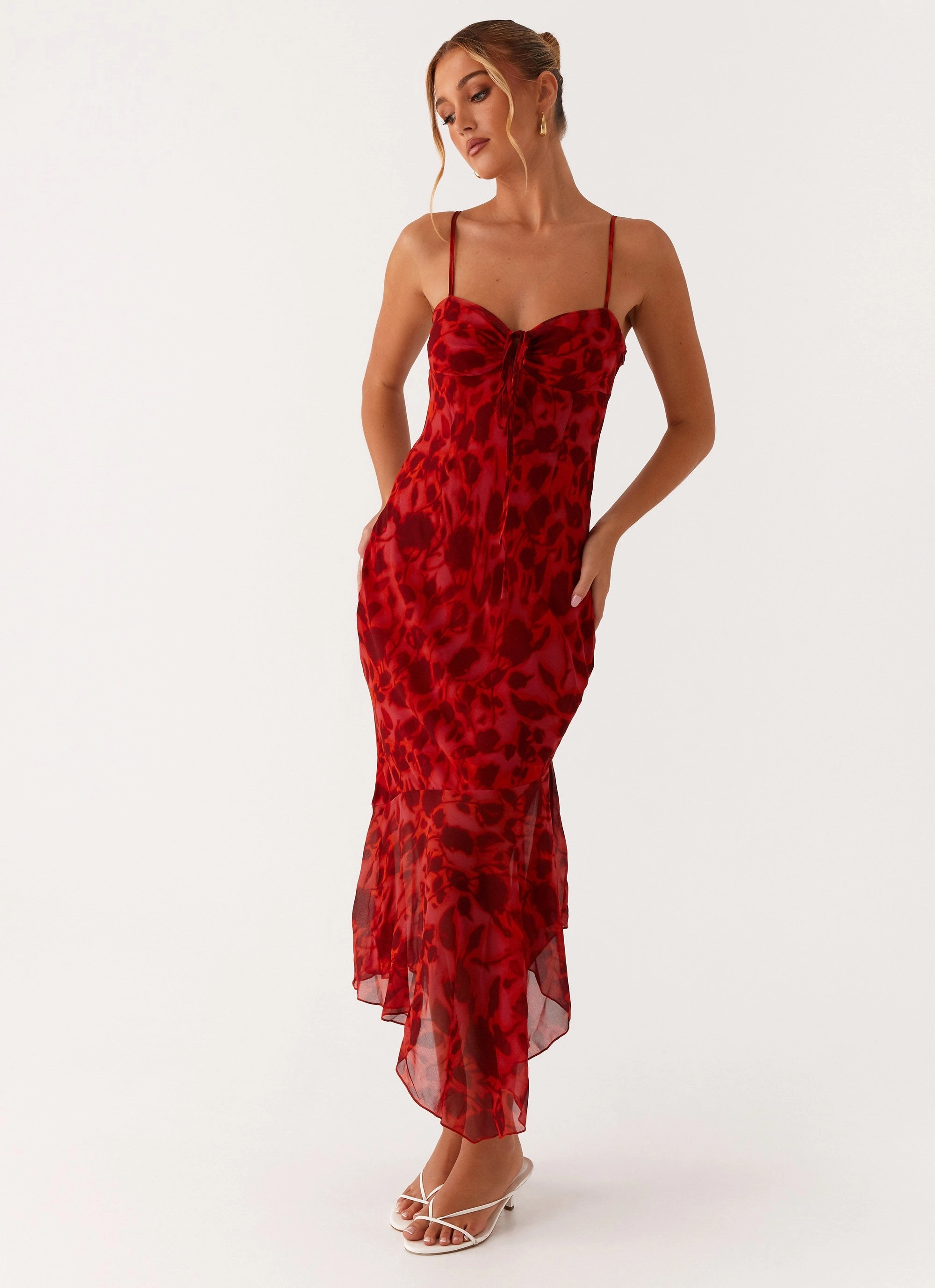 Minimalist Look Sally Midi Dress - Deep Red Floral
