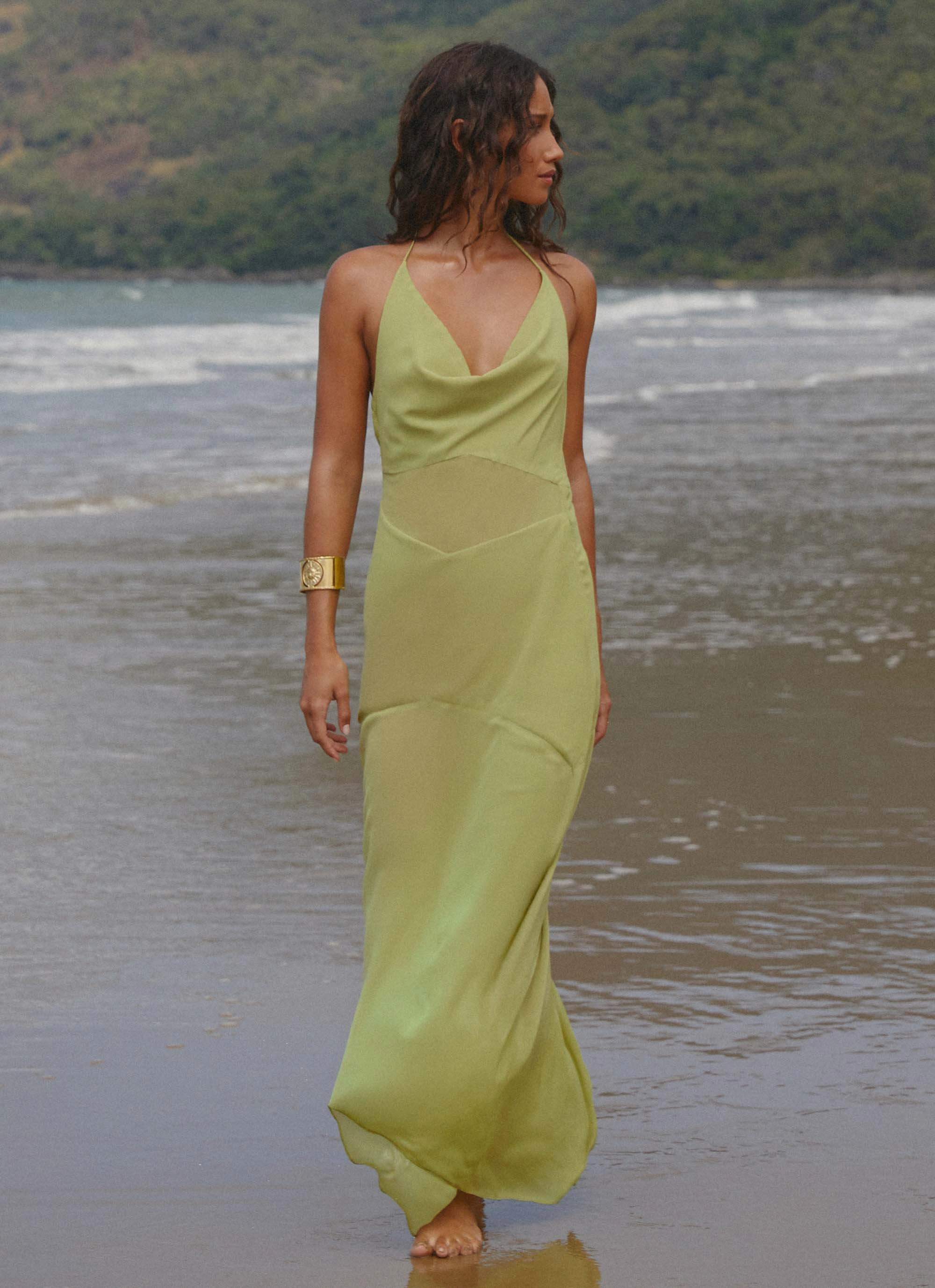 Samoa Maxi Dress - Lime Flowing Design Seasonal Mood