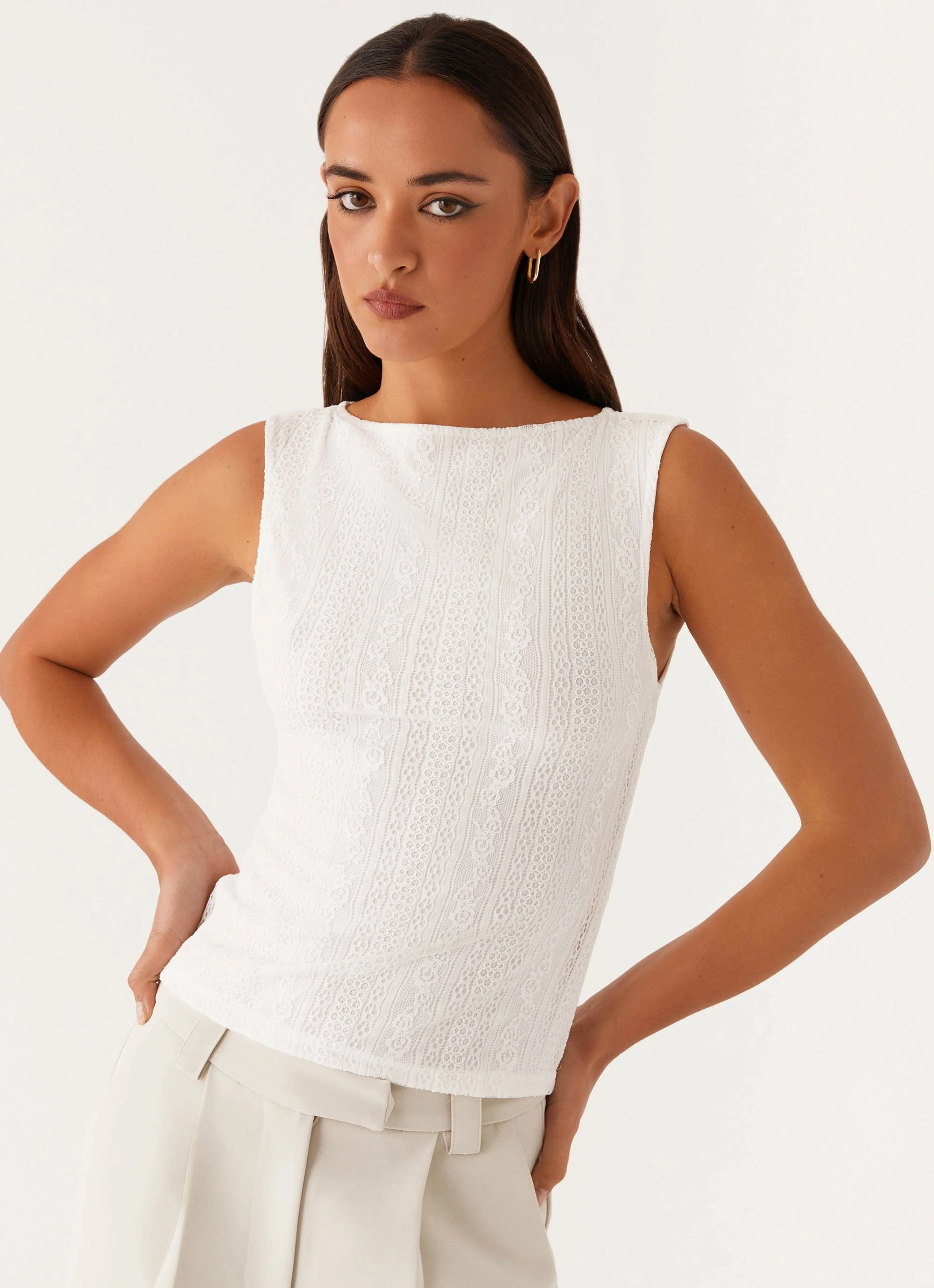 Relaxed Top Anti Pilling Finish Sandi Tank Top - White