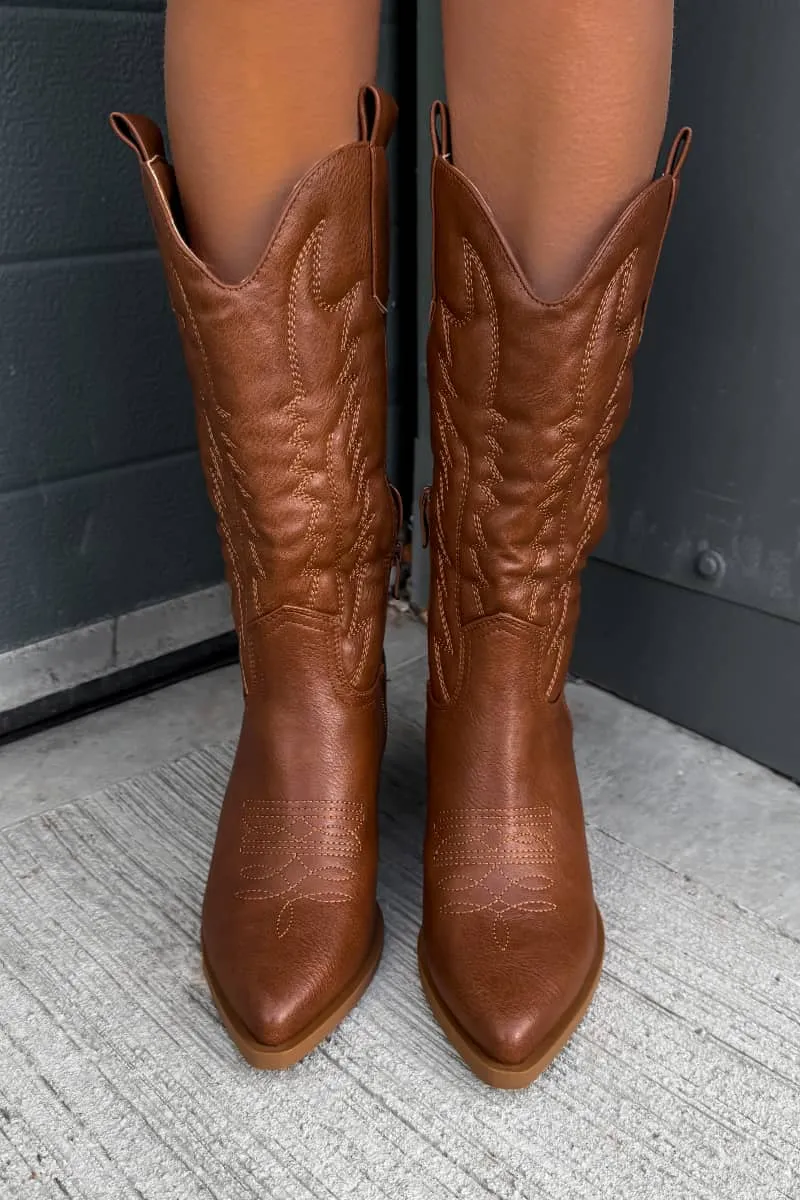 SANDY Cowboy Western Boots - Camel