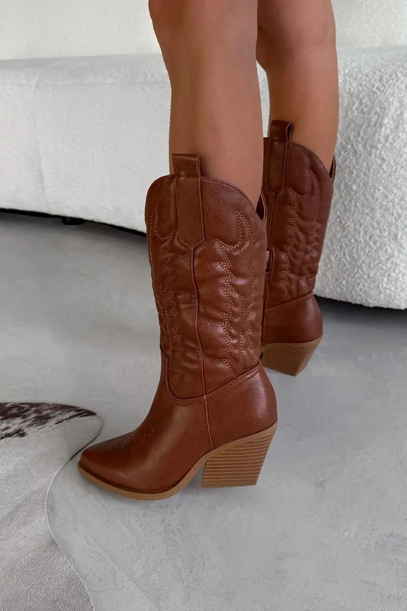 SANDY Cowboy Western Boots - Camel