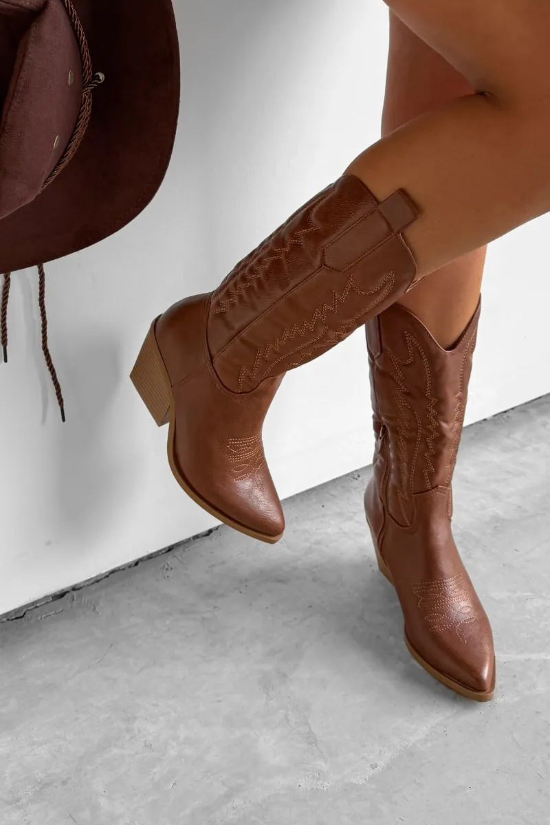 SANDY Cowboy Western Boots - Camel
