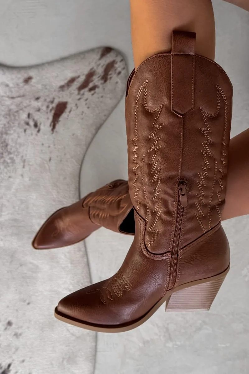 SANDY Cowboy Western Boots - Camel