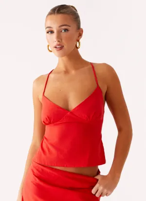 Easy Wear Reinforced Neckline Detail Sangria Top - Tomato