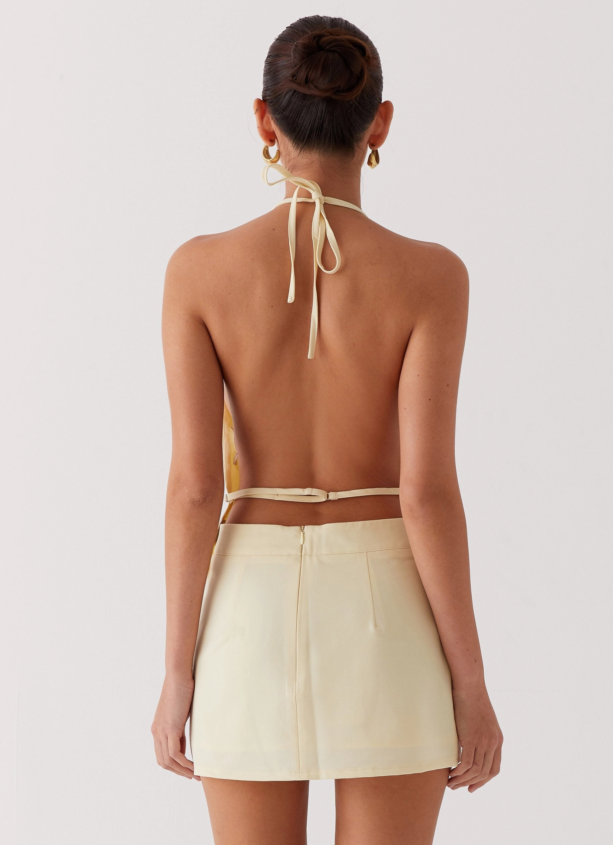 Linen Cotton Mix Crisp Details Sarah Mini Skirt - Butter