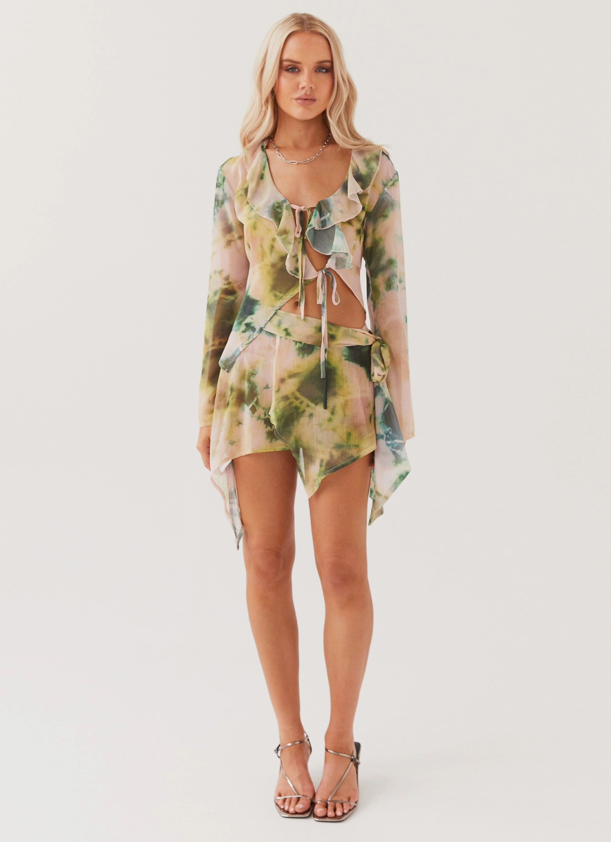 No Wrinkle Sariah Tie Mini Skirt - Rainforest