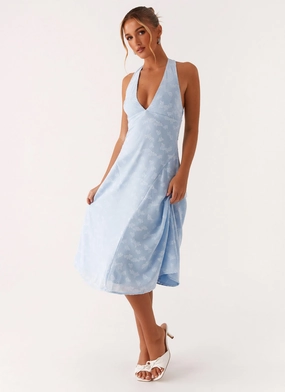 Sashi Halterneck Midi Dress - Pale Blue Smart and Elegant