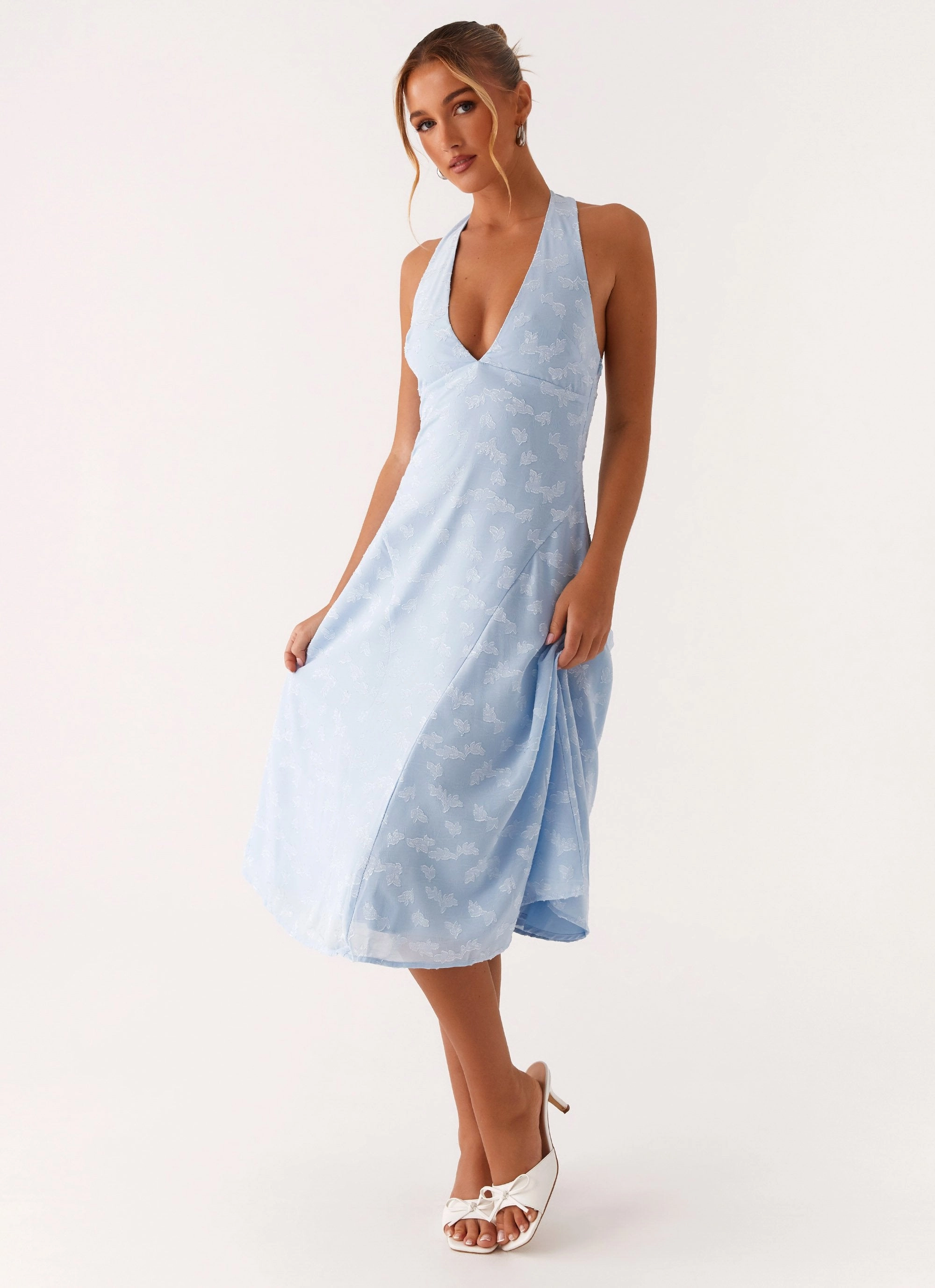 Sashi Halterneck Midi Dress - Pale Blue Smart and Elegant