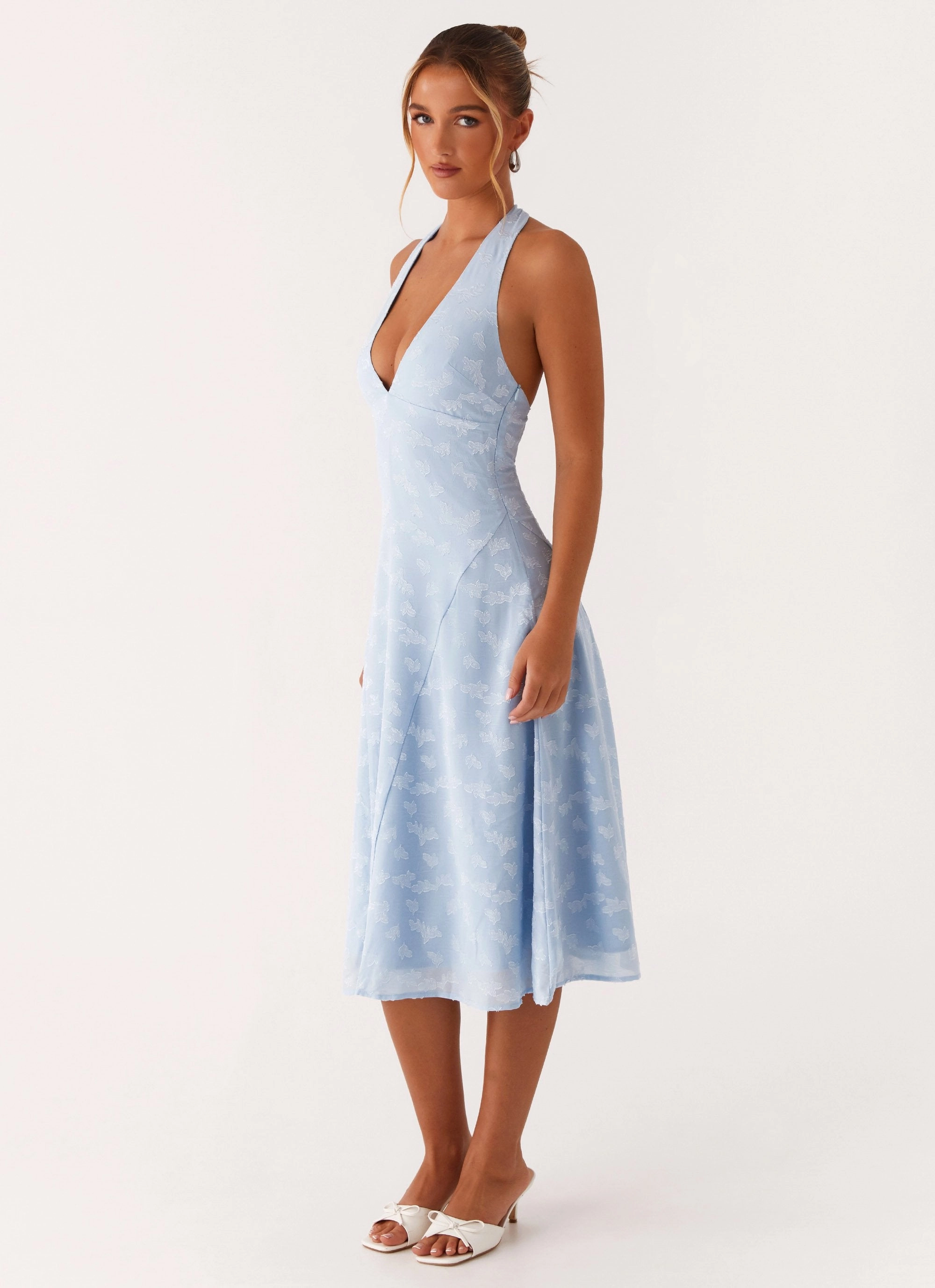 Tailored Comfort Dreamy Layers Sashi Halterneck Midi Dress - Pale Blue