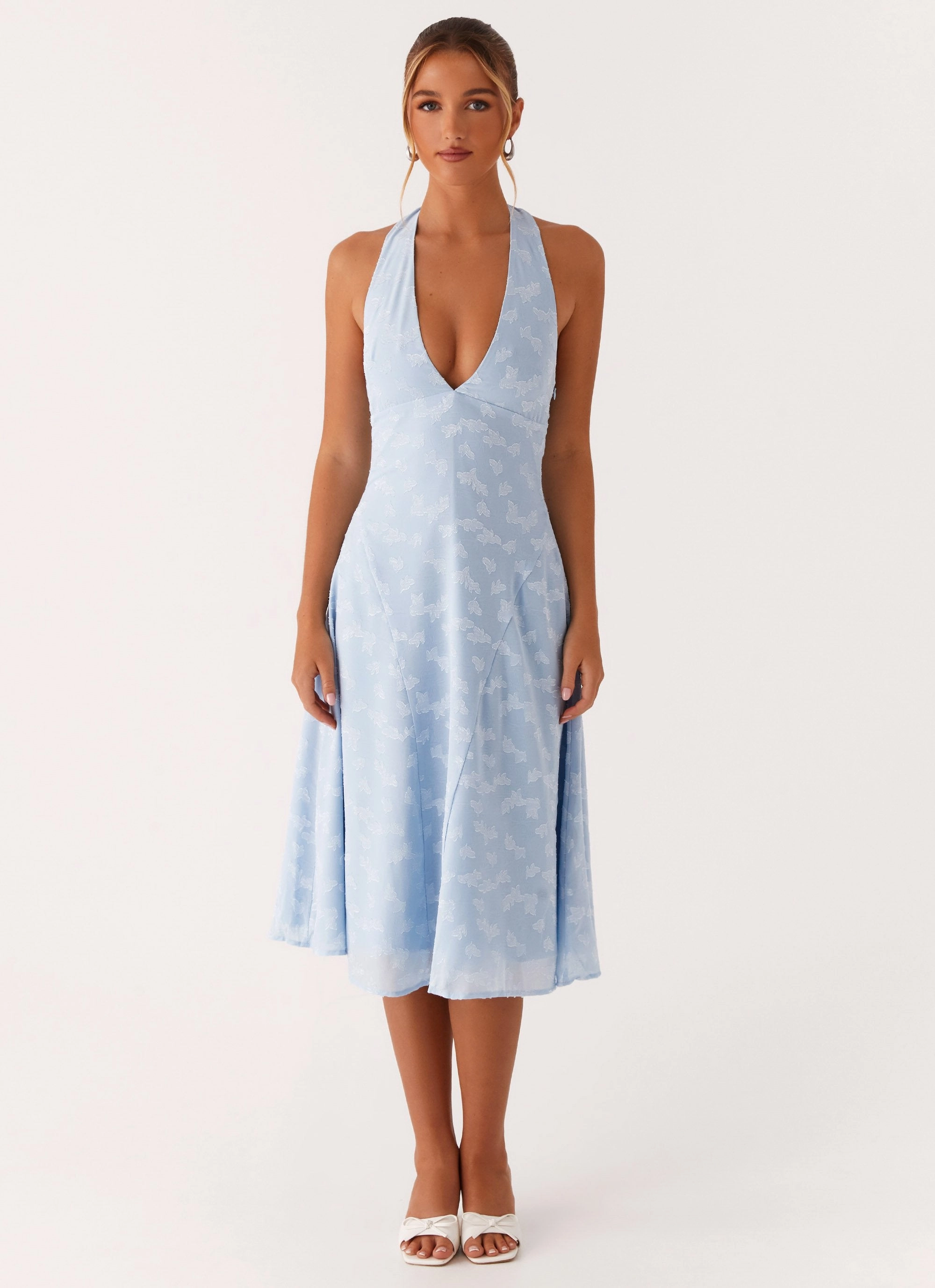Sashi Halterneck Midi Dress - Pale Blue Versatile Layer