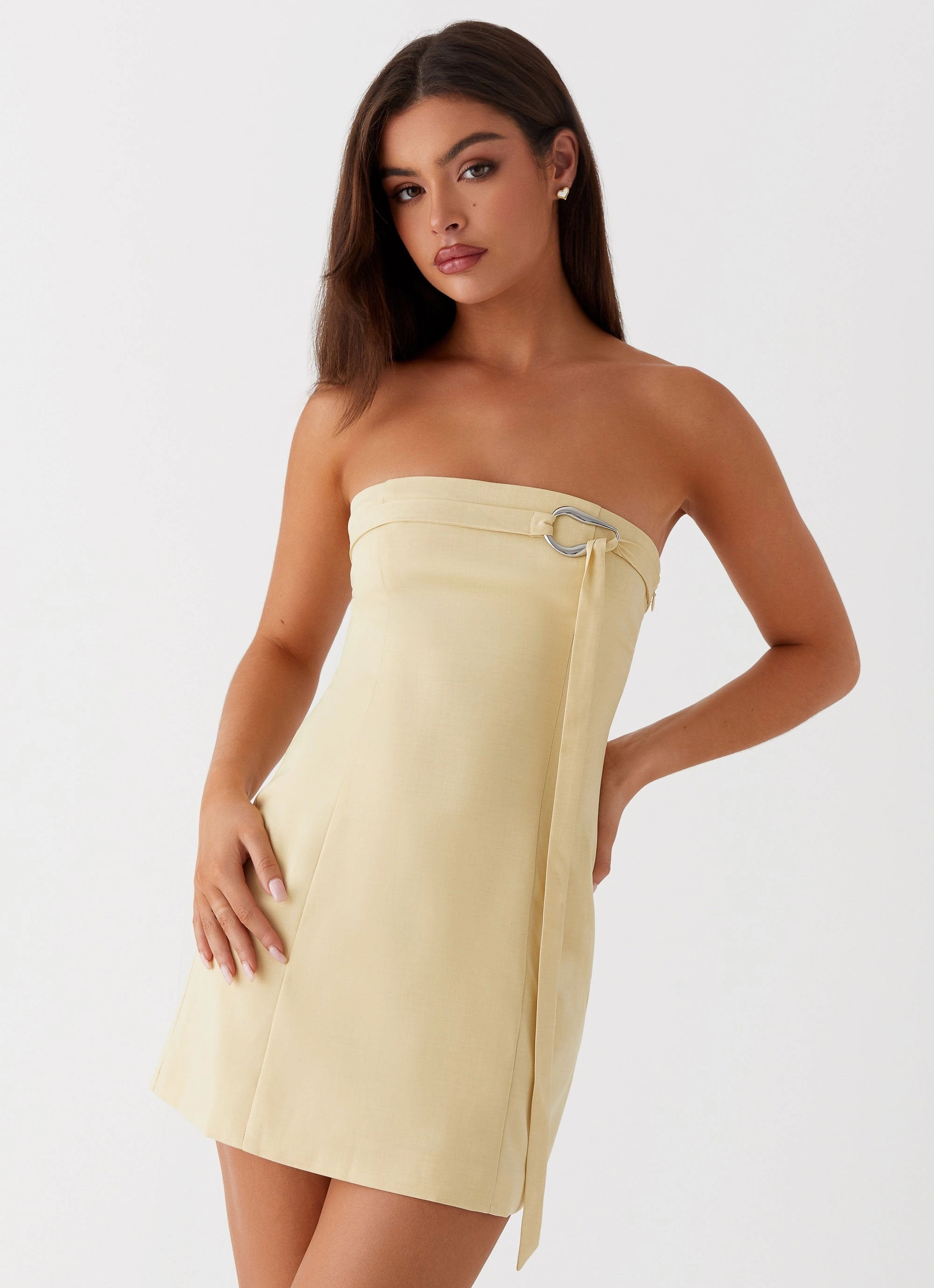 Saskia Mini Dress - Yellow Slim-fit Artistic Vibe