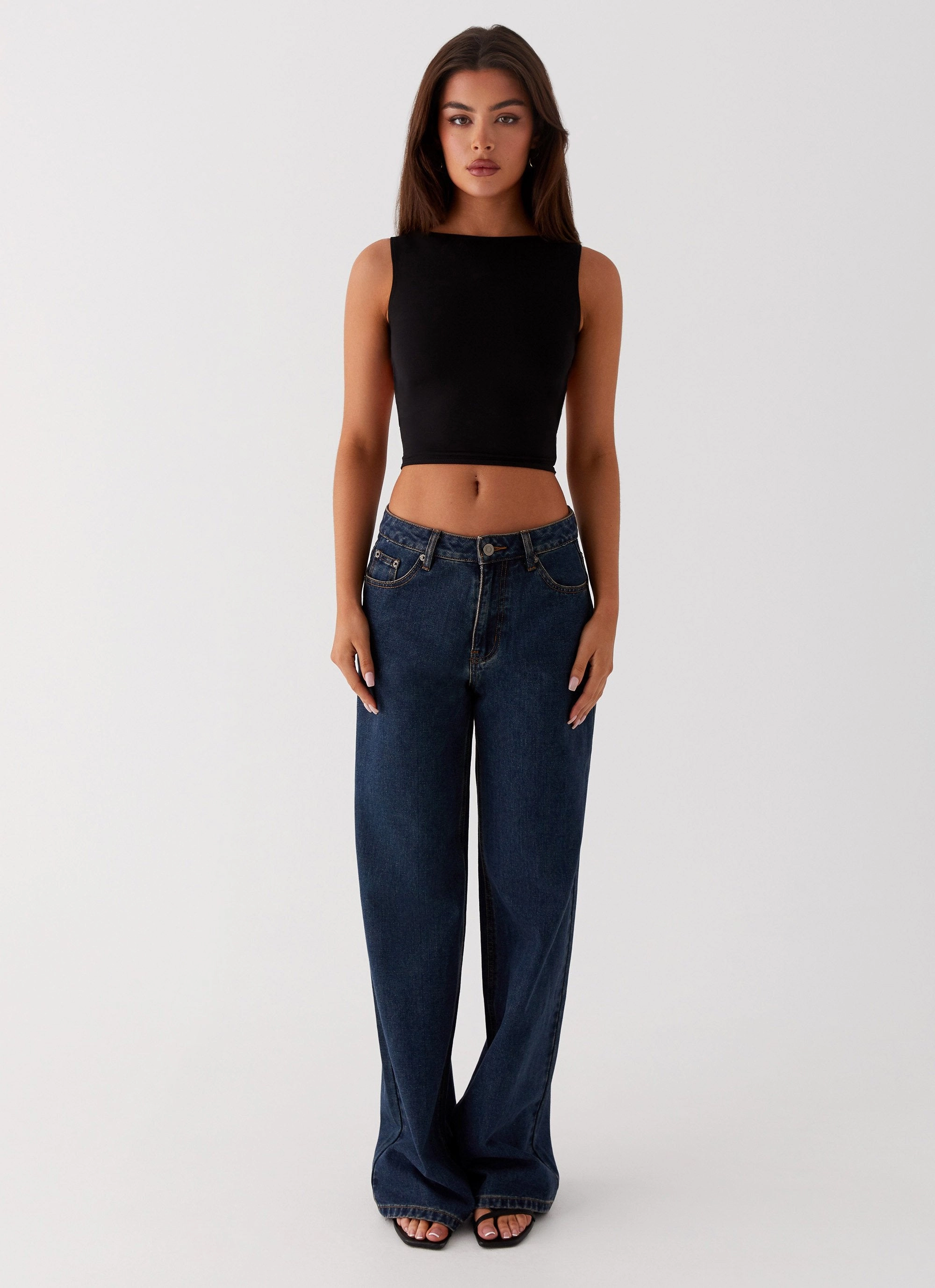 RibbedNeckline Saskie Crop Top - Black