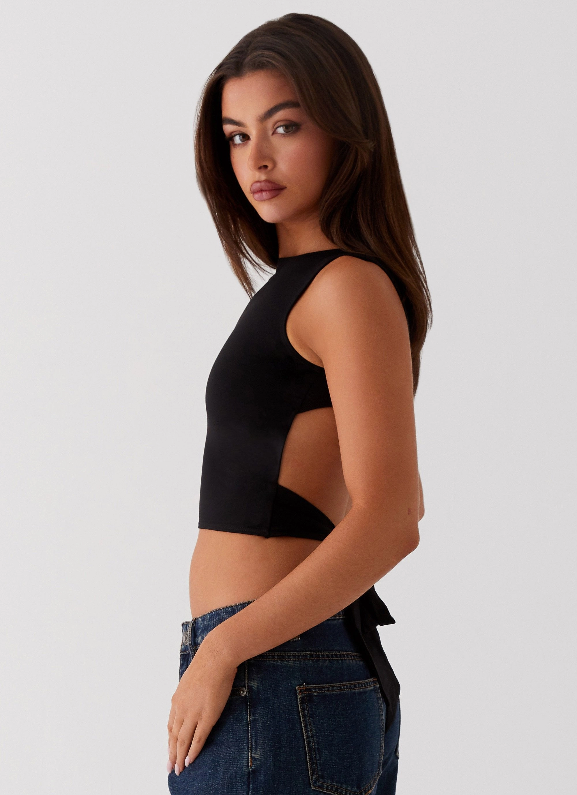ReflectiveTrimDetails Saskie Crop Top - Black