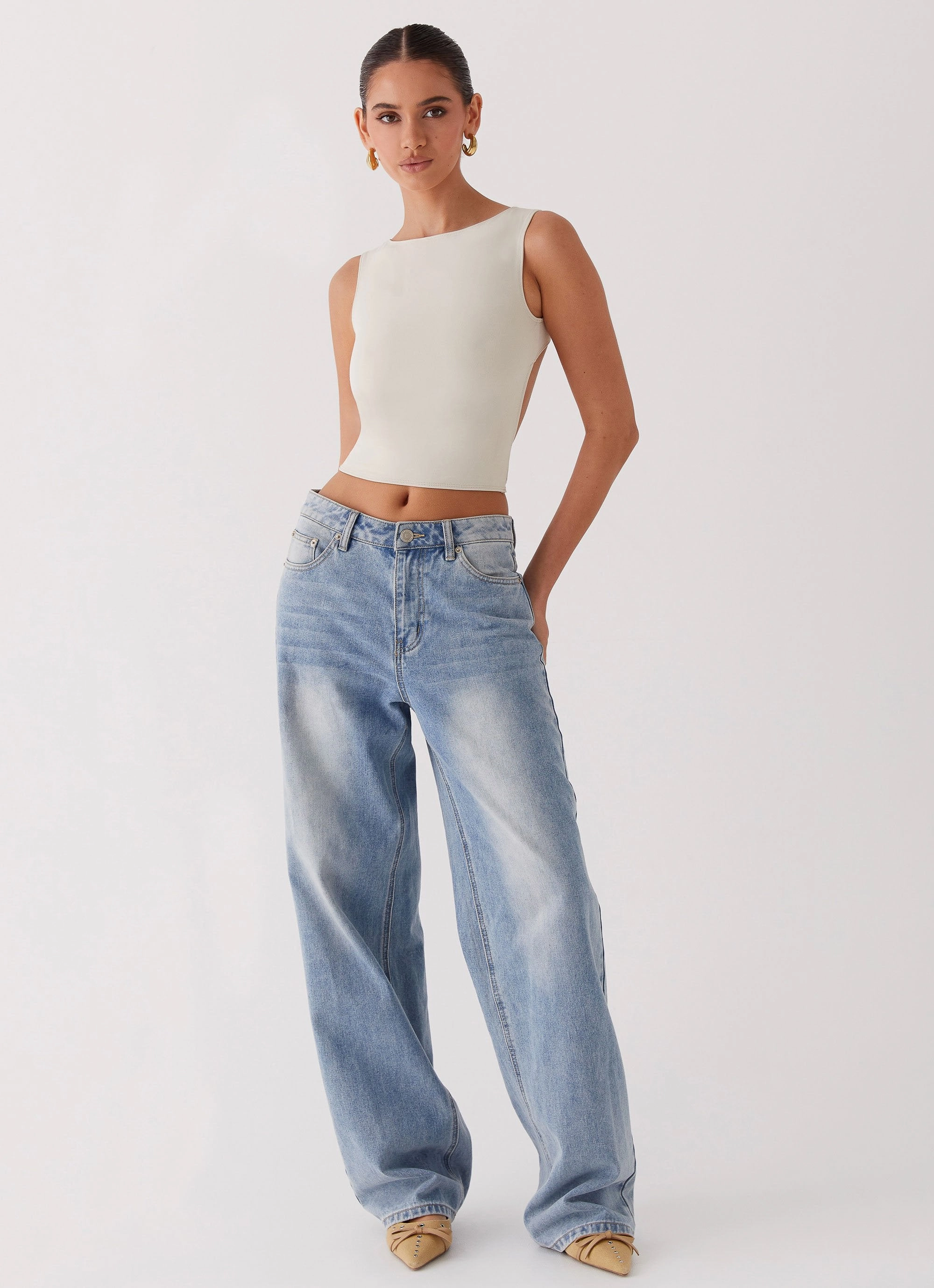 Saskie Crop Top - Ivory Retro Style Ergonomic Cut