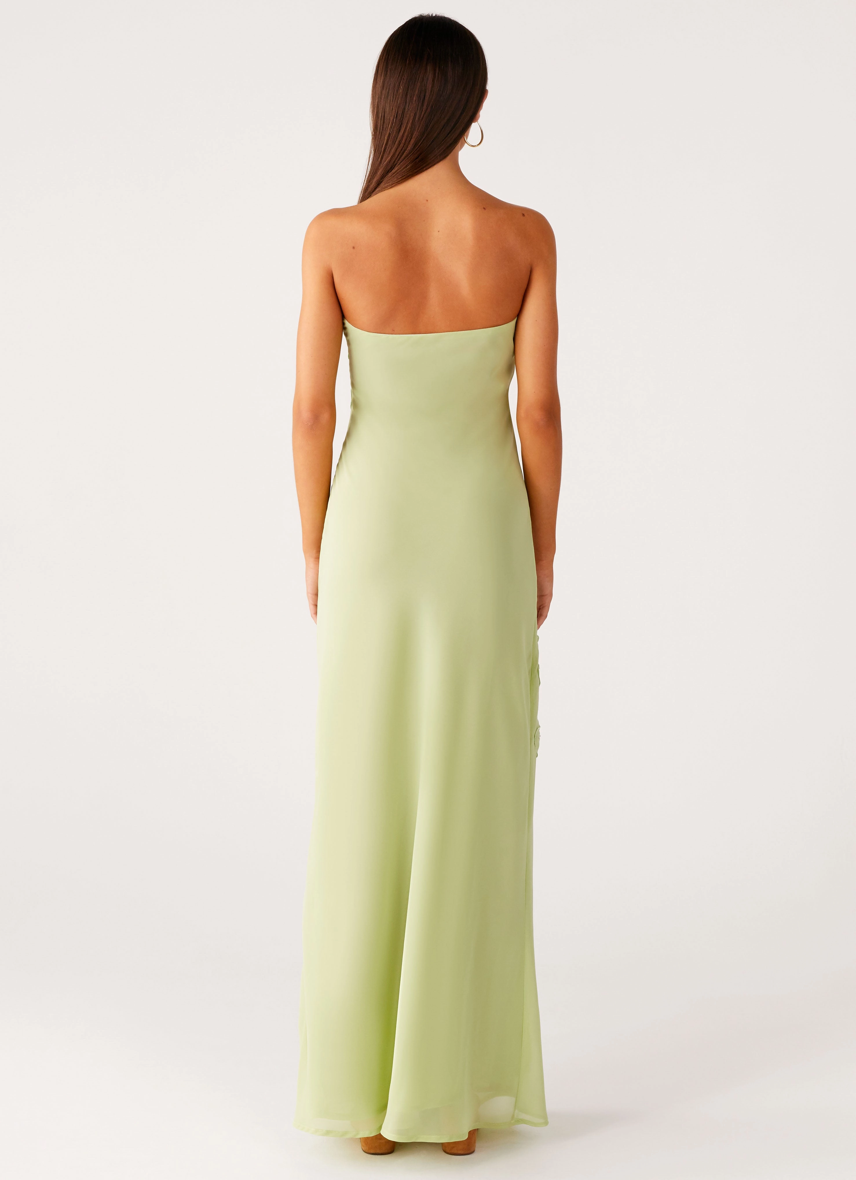 Sassafras Beaded Flower Strapless Maxi Dress - Lime Timeless Comfort Art Event