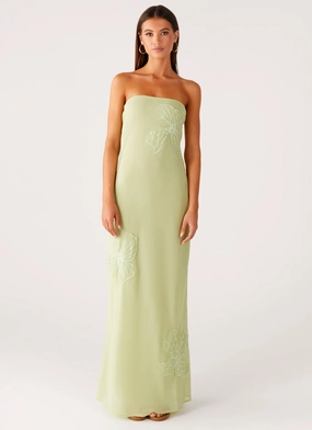 Sassafras Beaded Flower Strapless Maxi Dress - Lime Versatile-Style