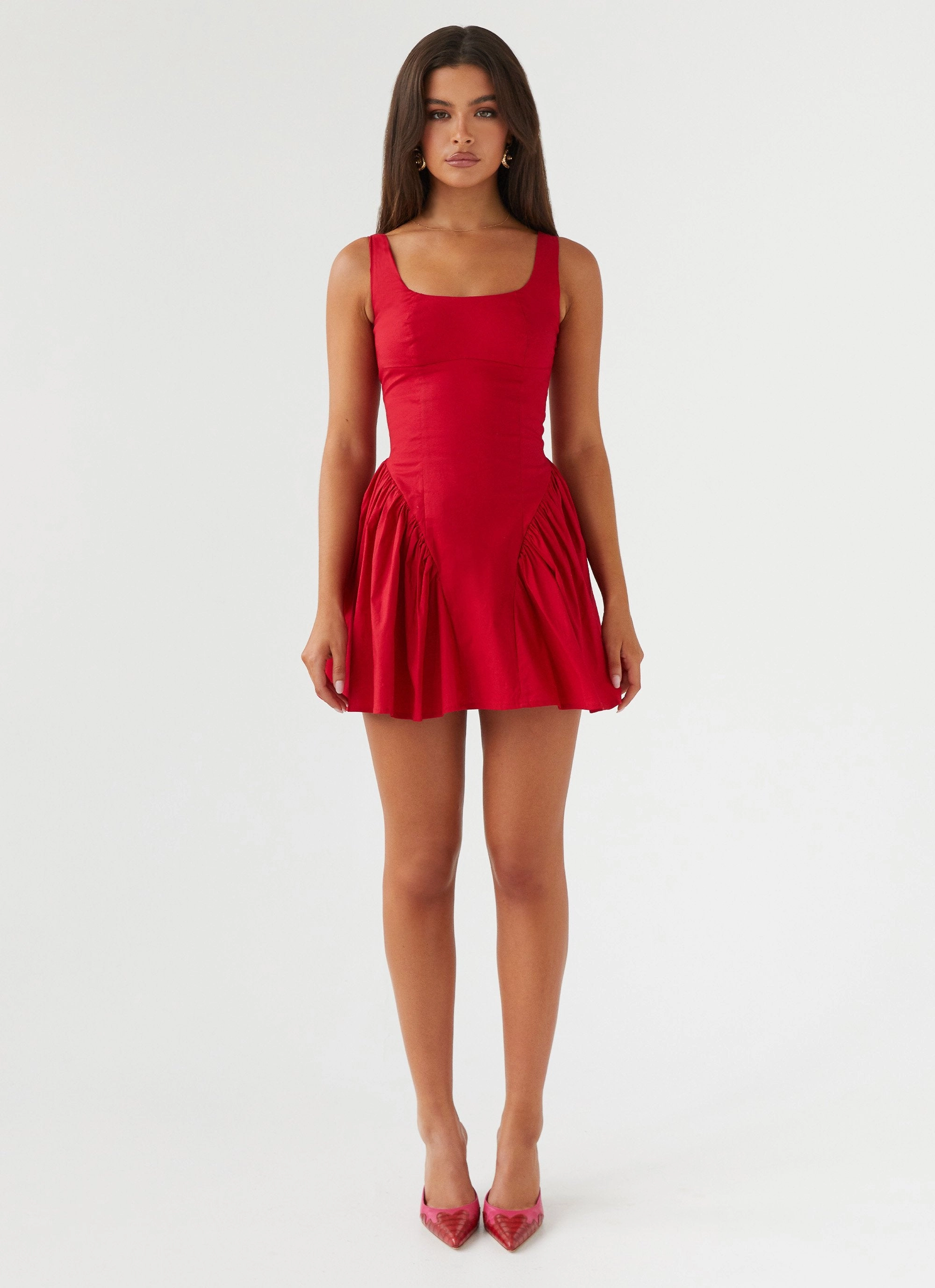 Sassy Soiree Corset Mini Dress - Red Decorative-Design Off-Shoulder