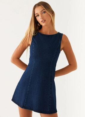 Rochelle Denim Mini Dress - Blue Tailored Style Casual Must-Have