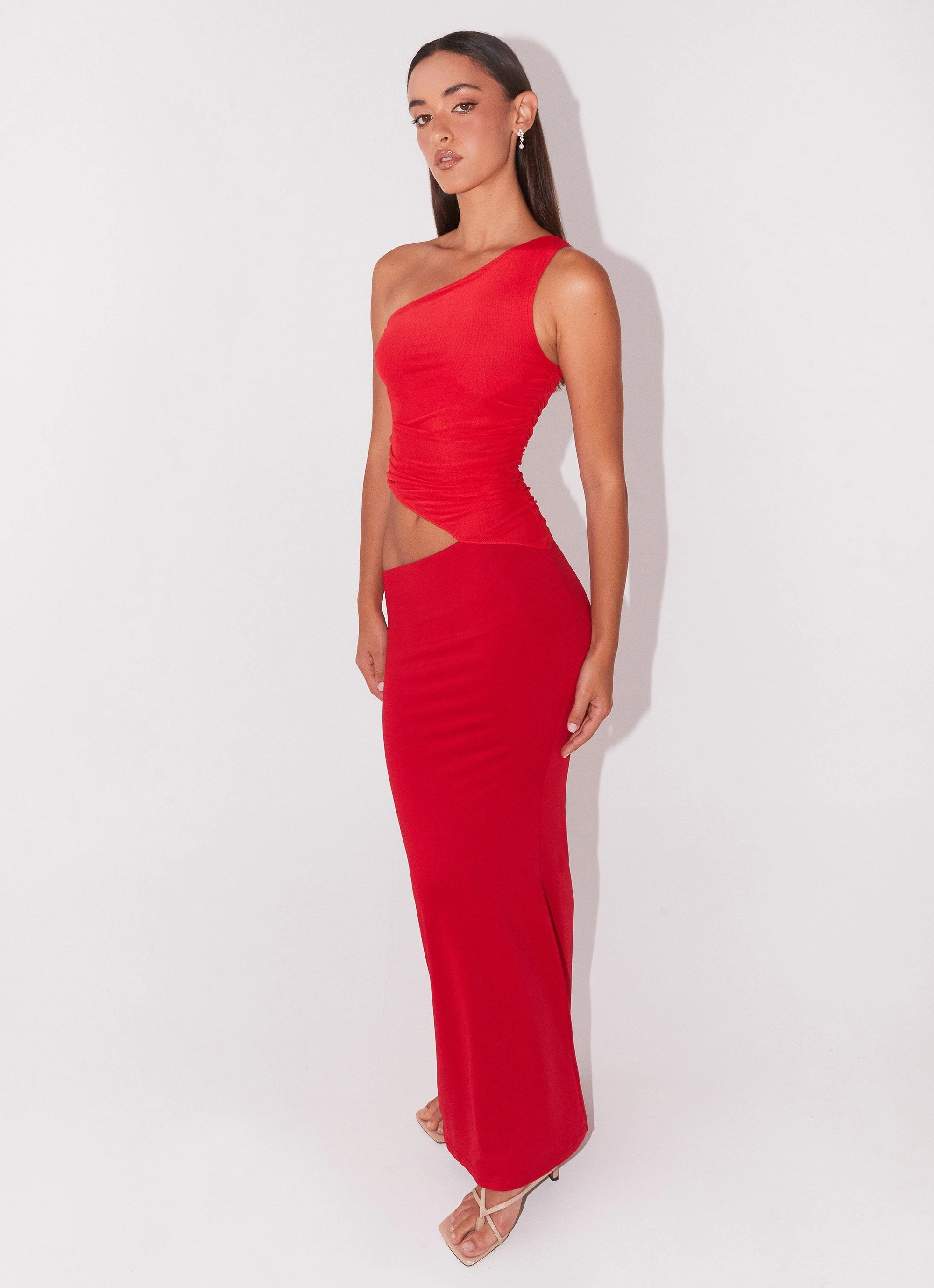 Seranella One Shoulder Maxi Dress - Cherry Red Bold Style