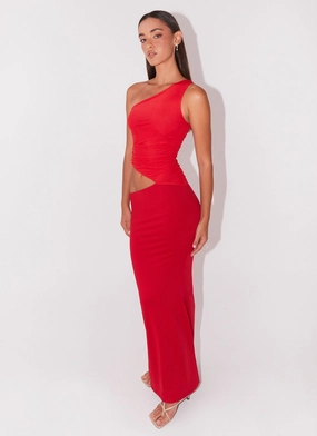 Seranella One Shoulder Maxi Dress - Cherry Red Bold Style