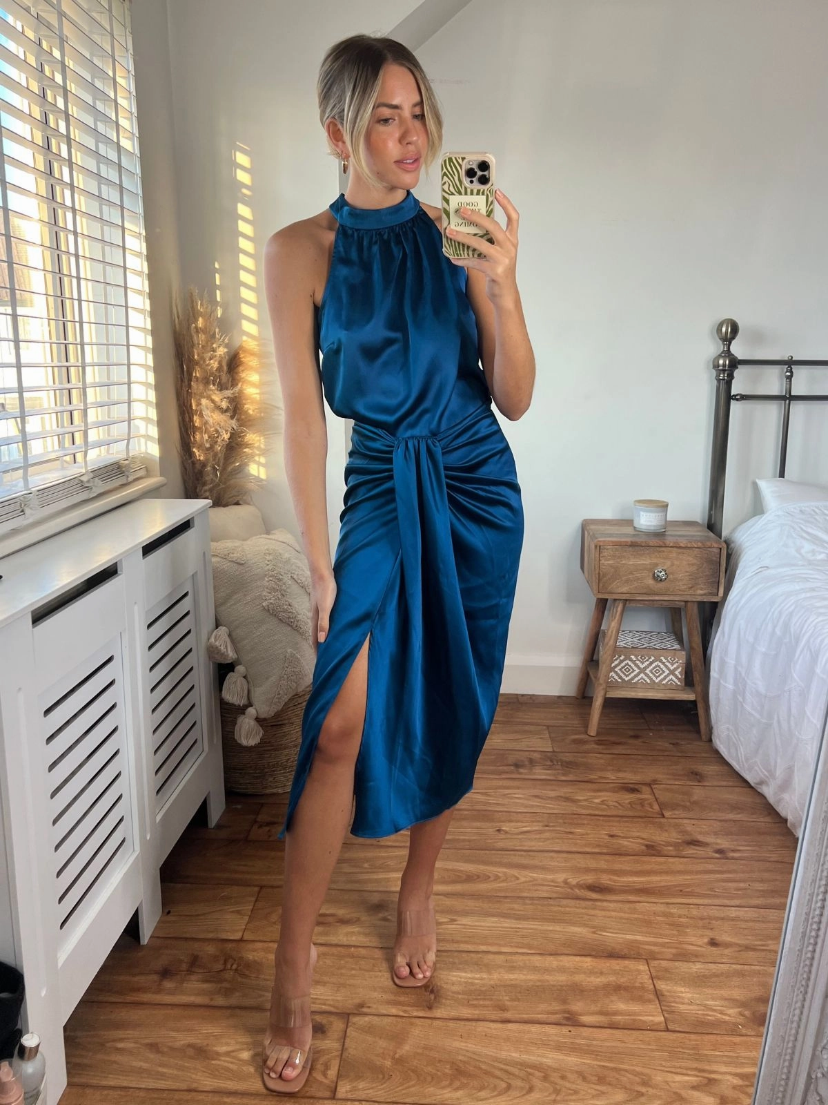 Sleek Comfort Detachable Detail Valencia High Waist Drape Skirt / Peacock Blue