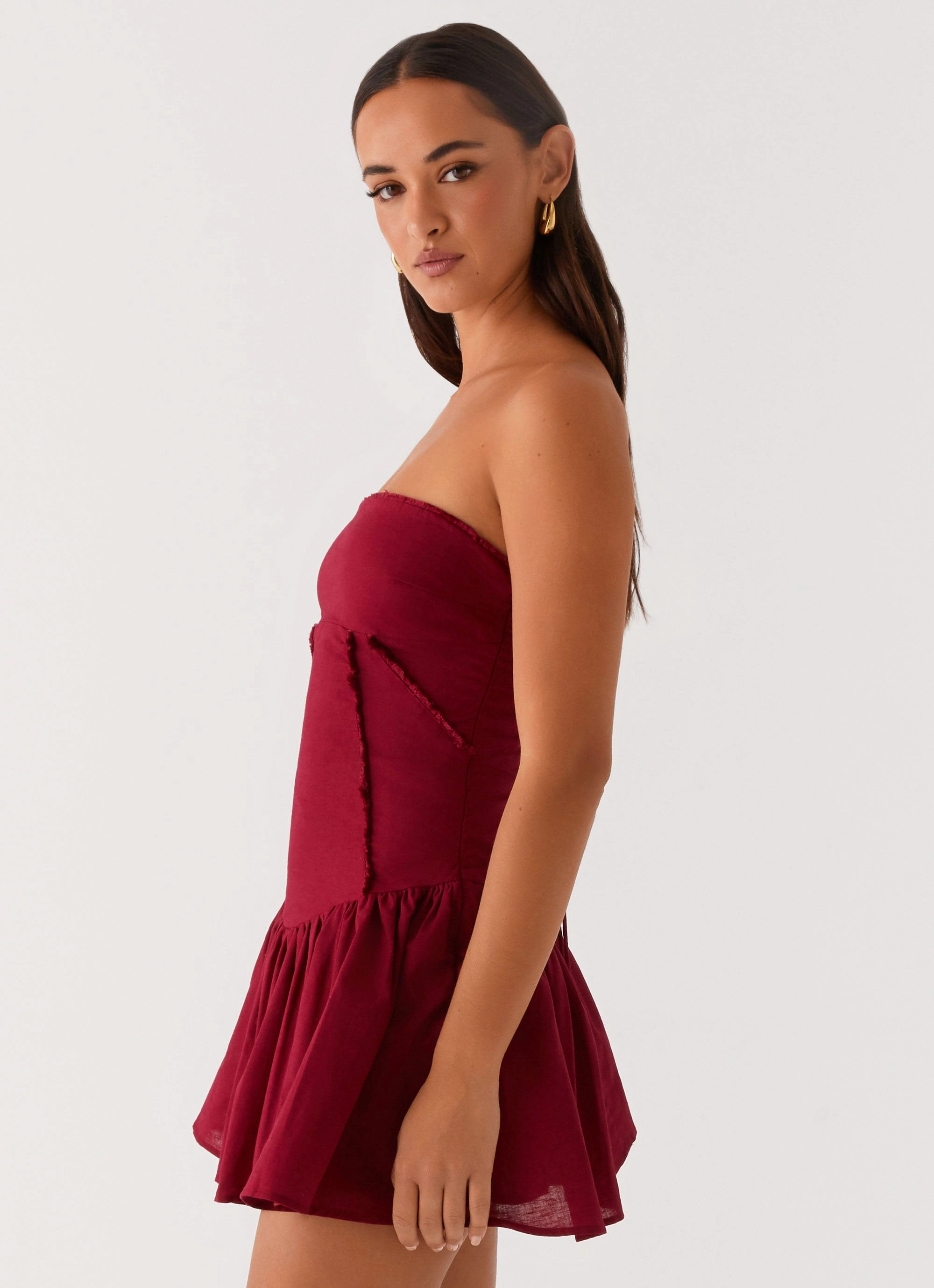 Natural Feel Cruise-Wear Larnie Linen Mini Dress - Deep Red