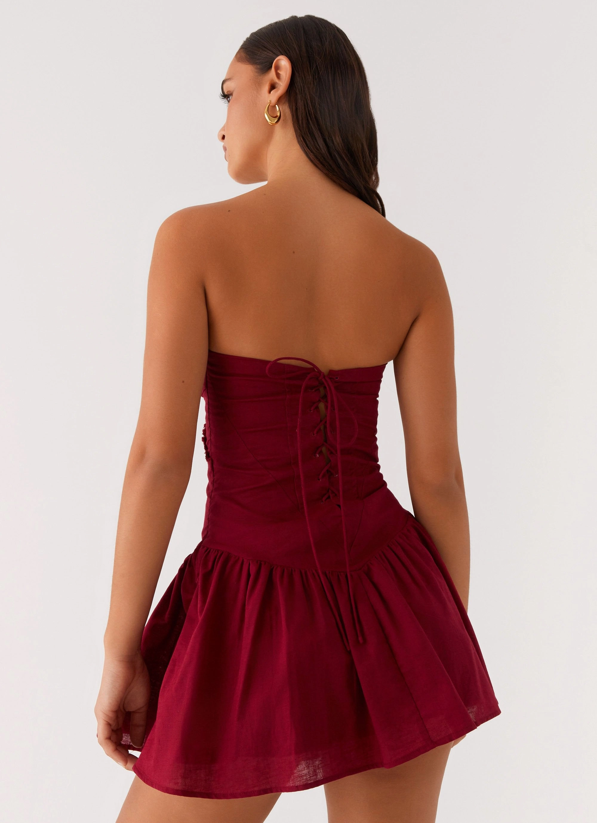 Larnie Linen Mini Dress - Deep Red Trendy Design