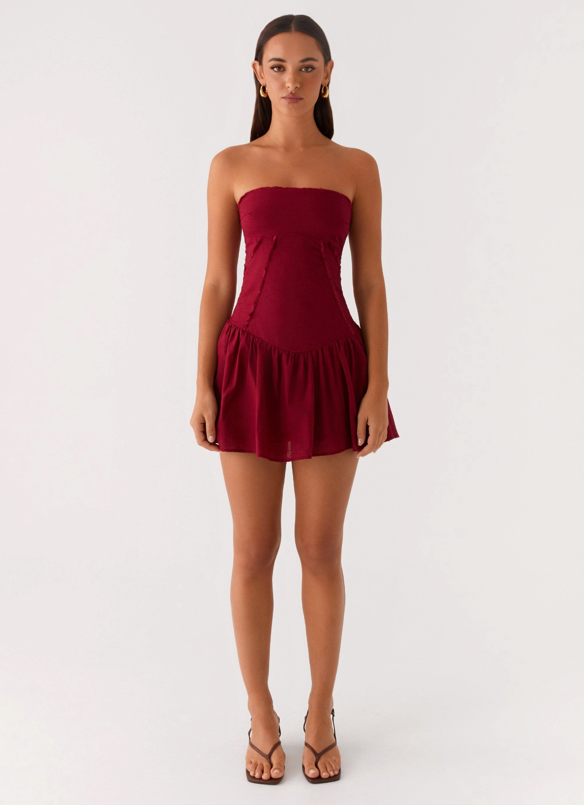 Larnie Linen Mini Dress - Deep Red Feminine Comfort