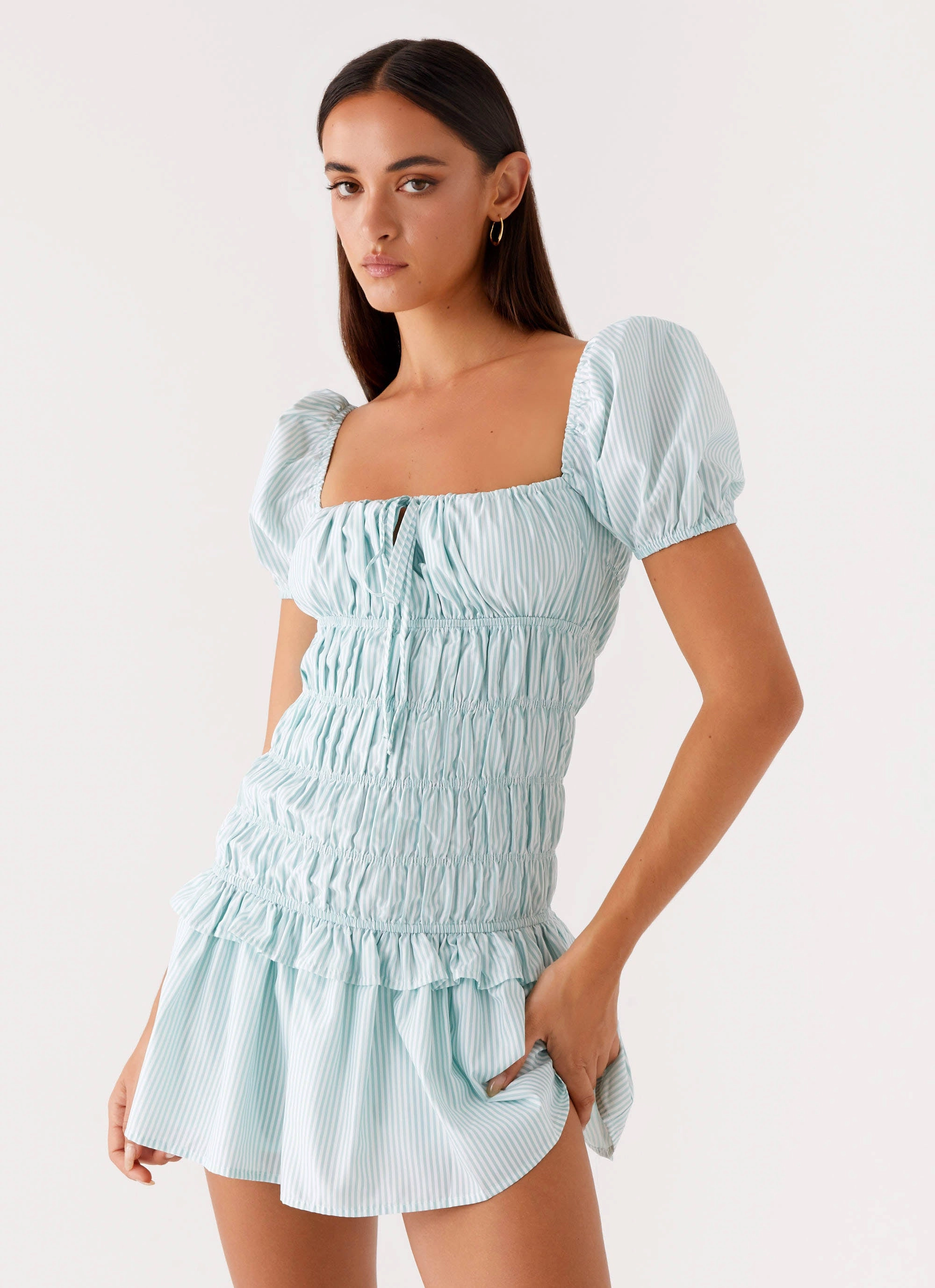 Walkable Flow Vintage Vibe Yolene Mini Dress - Green Gingham