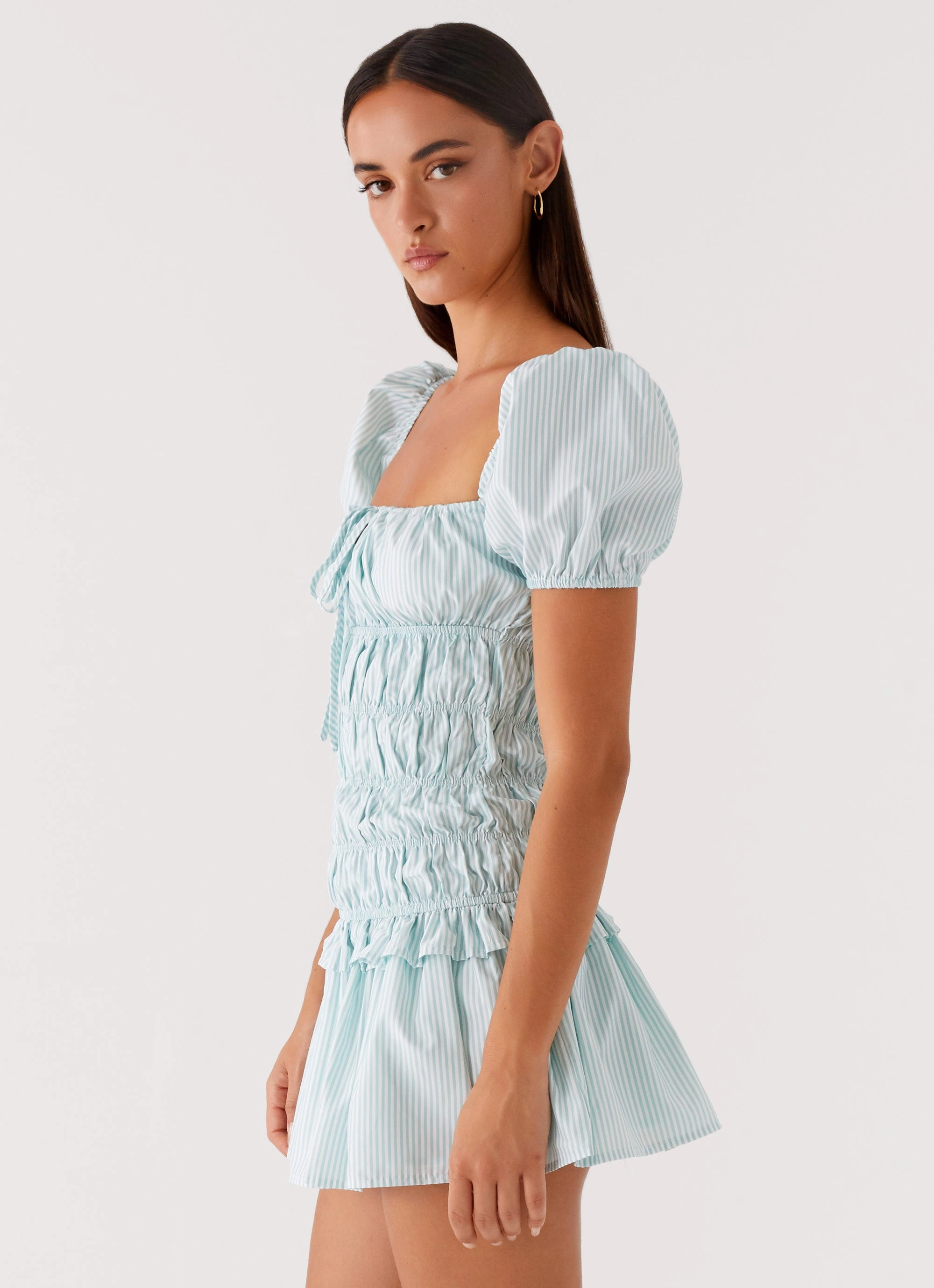 Luxe Wear Draped Layer Yolene Mini Dress - Green Gingham