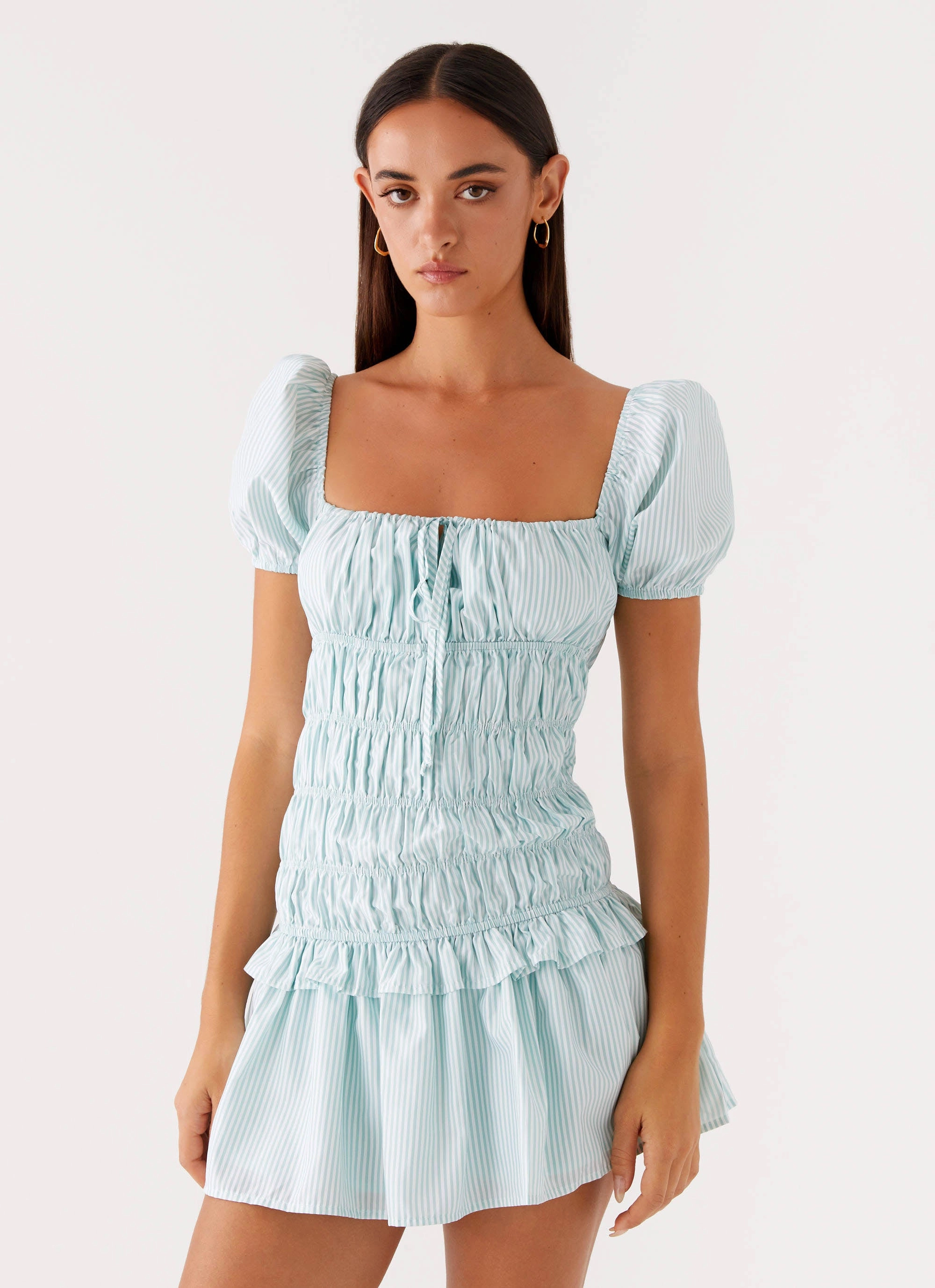 Yolene Mini Dress - Green Gingham Night Appeal knee-length