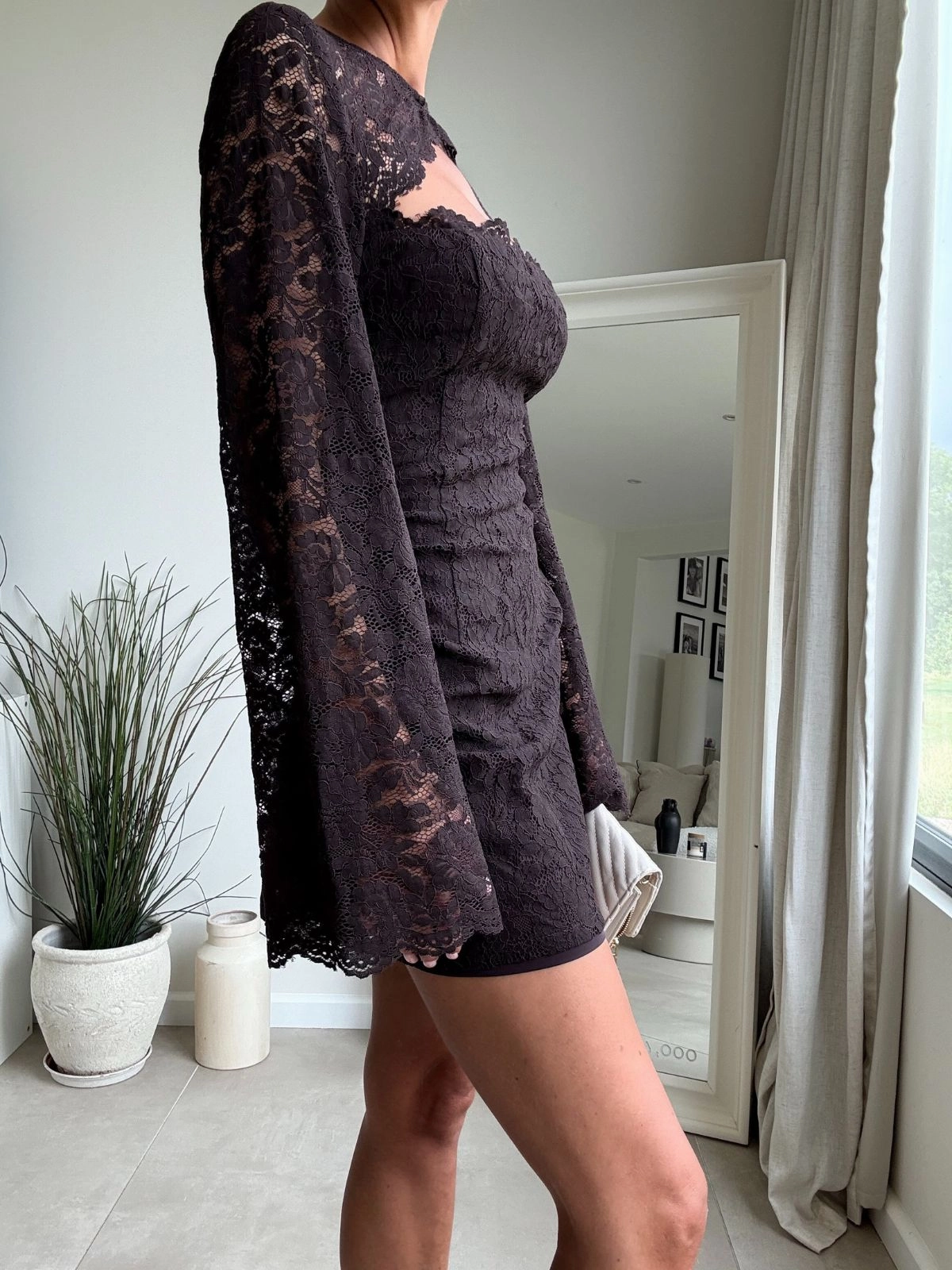 Savannah Lace cut out Mini Dress in Chocolate brown Artistic Flair