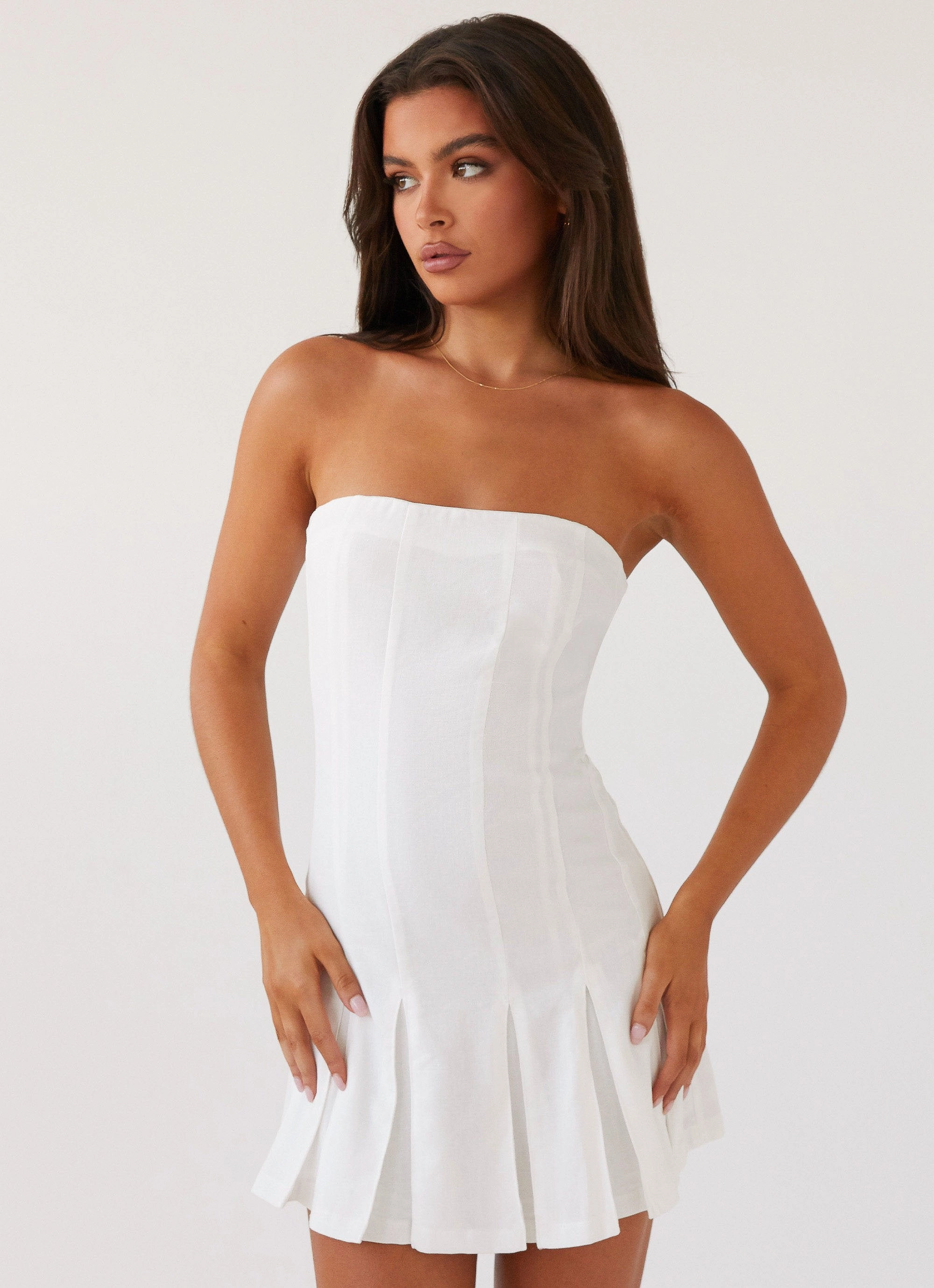 Saving Hearts Linen Mini Dress - White Body Confidence