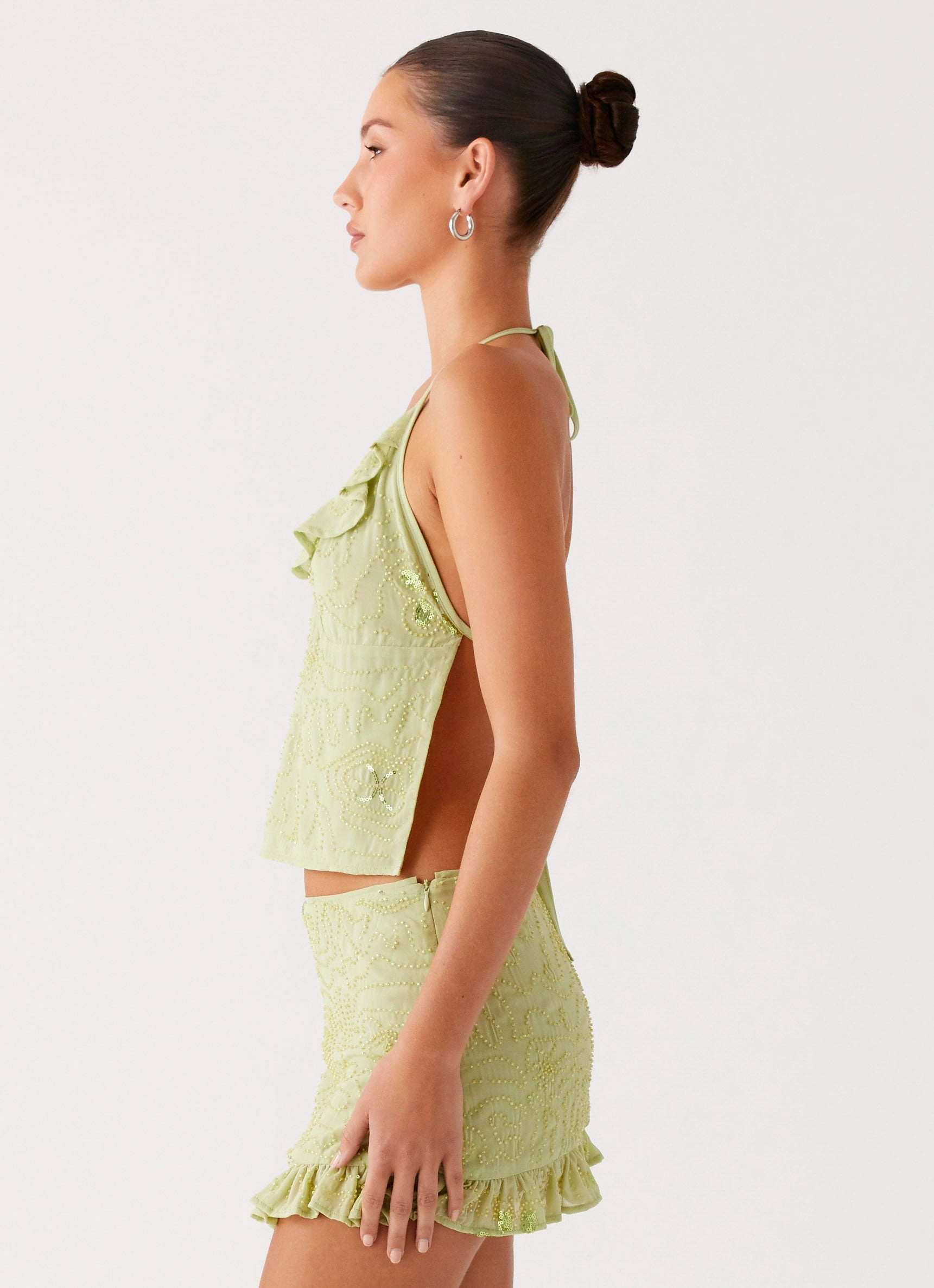 Smooth Seam Transition Savoir Beaded Halter Top - Mint