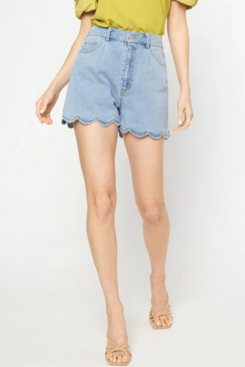 Scallop Denim Shorts