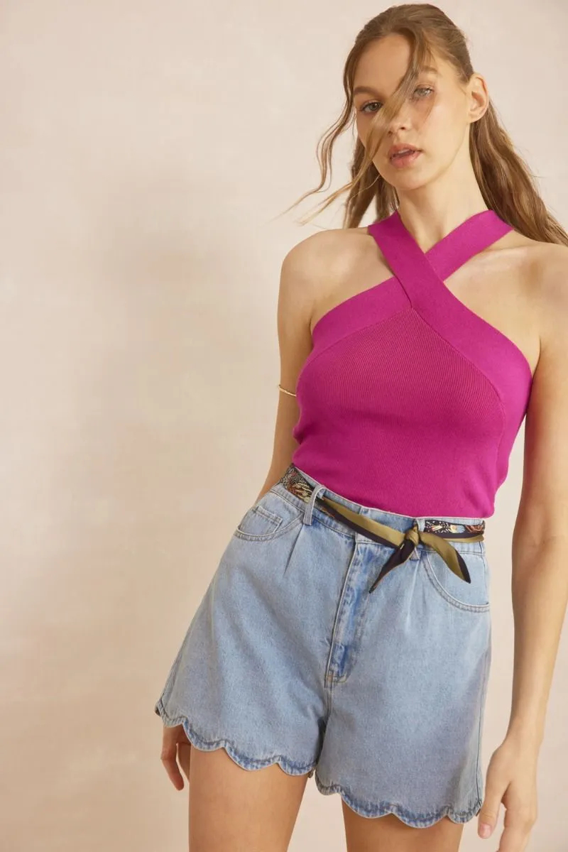 Scallop Denim Shorts