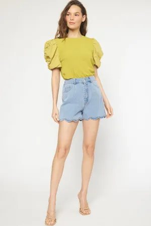 Scallop Denim Shorts
